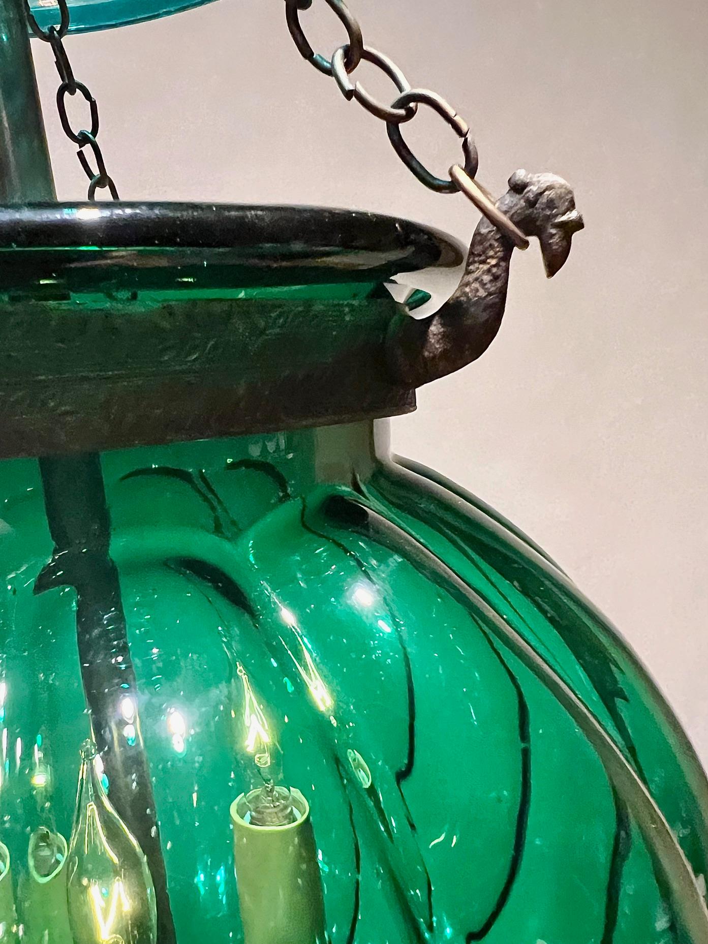 Pair of Hand-Blown Green Pumpkin Lanterns 2