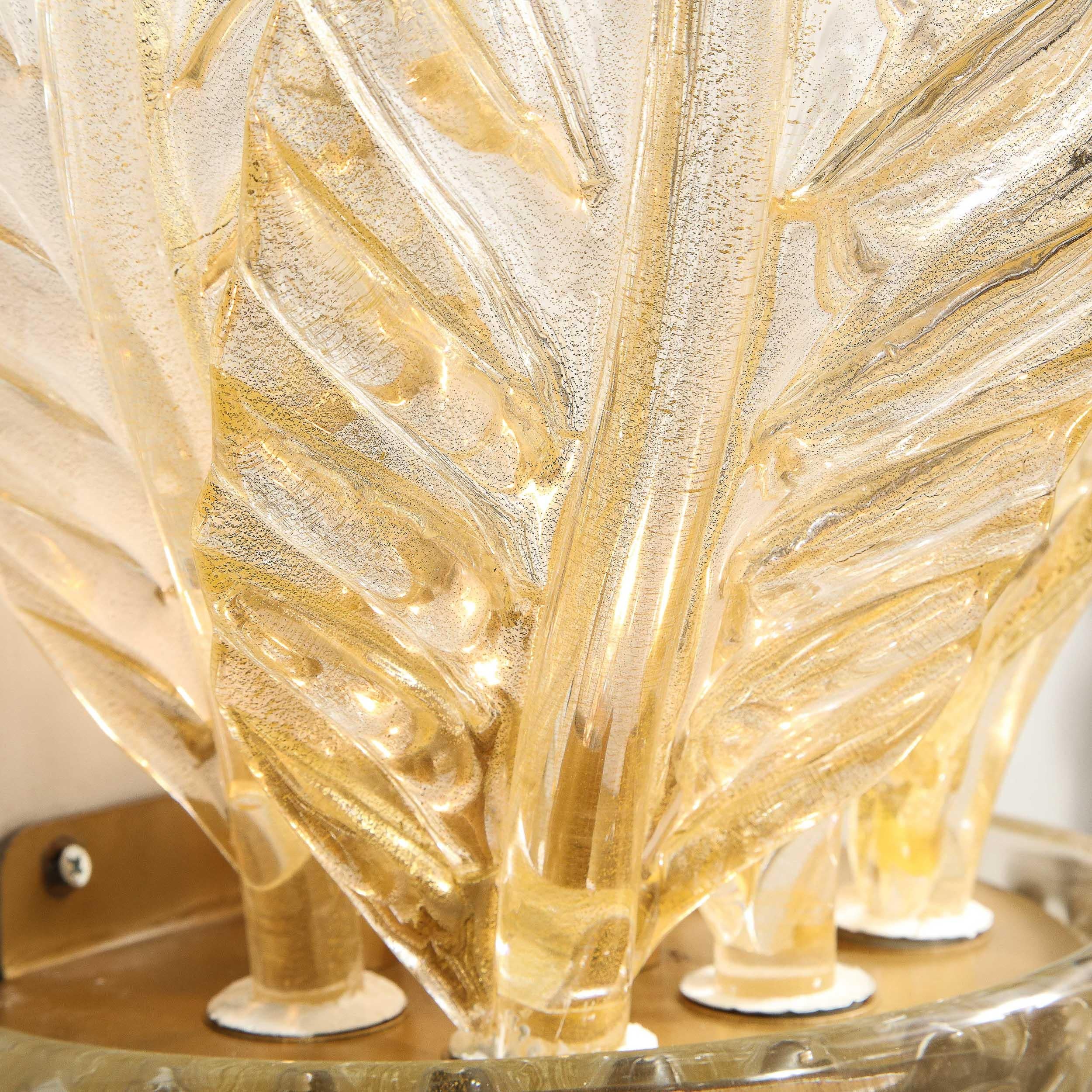 Pair of Hand-Blown Modernist Murano Foglia D'oro Glass Leaf Form Sconces 4