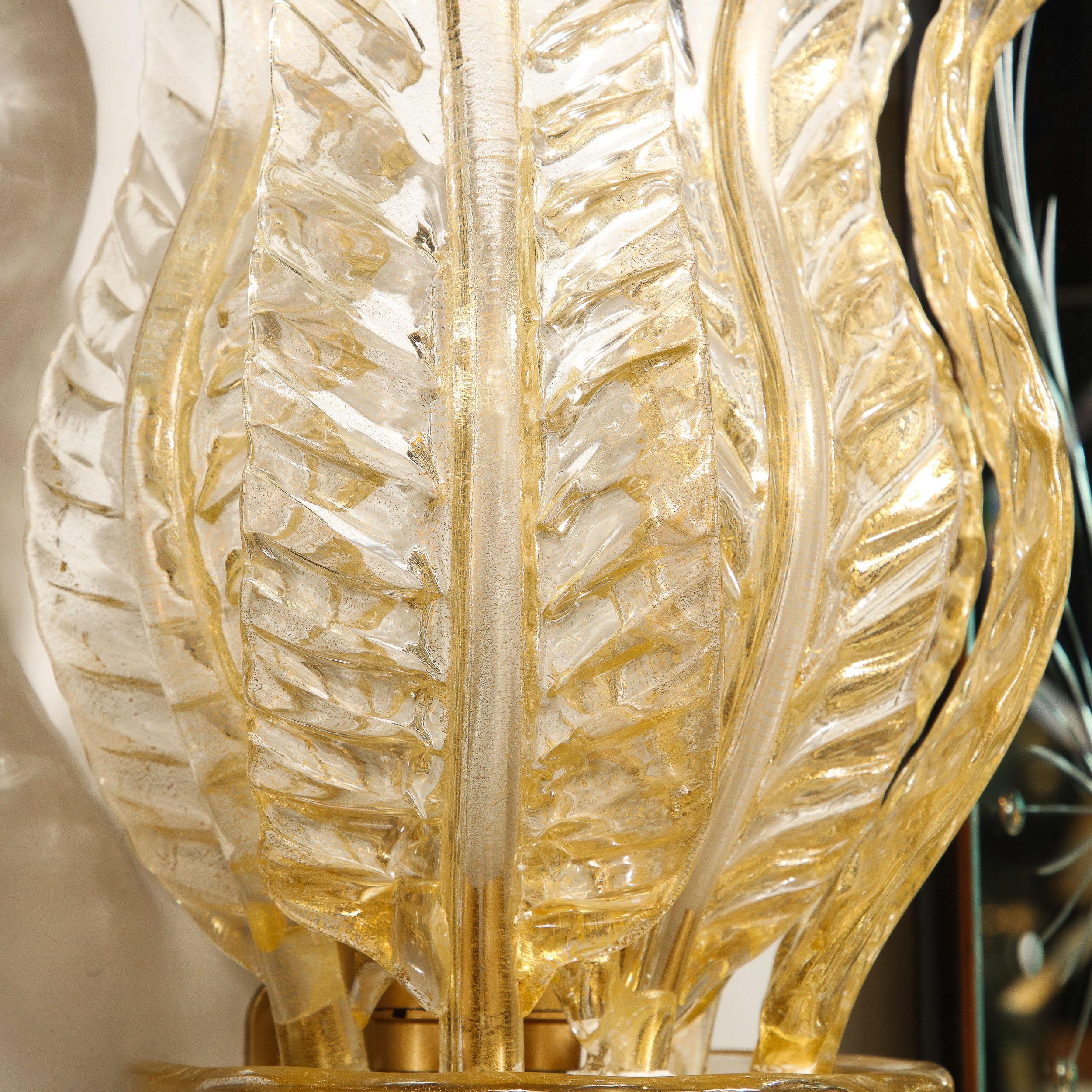 Pair of Hand-Blown Modernist Murano Foglia D'oro Glass Leaf Form Sconces 9