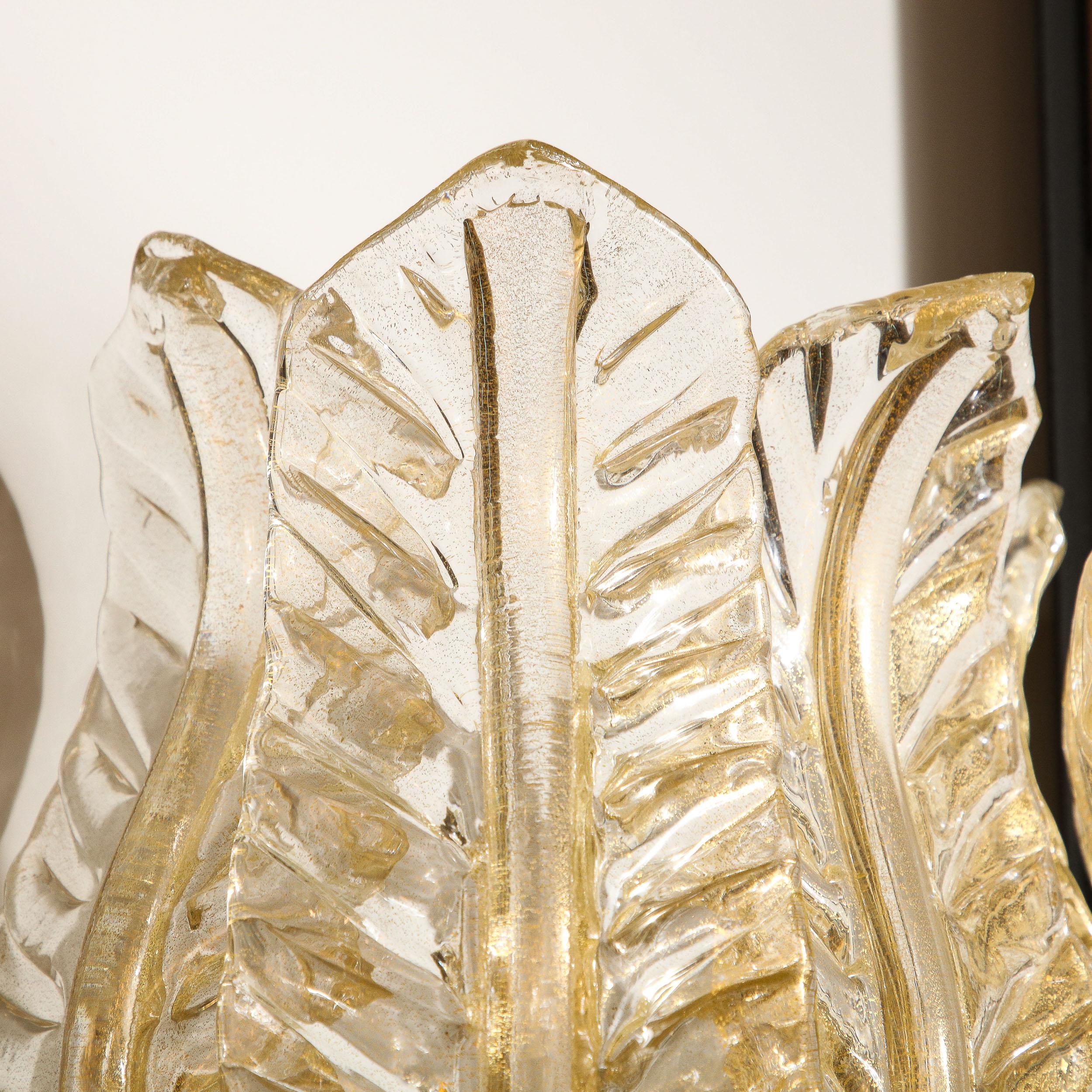 Pair of Hand-Blown Modernist Murano Foglia D'oro Glass Leaf Form Sconces 10