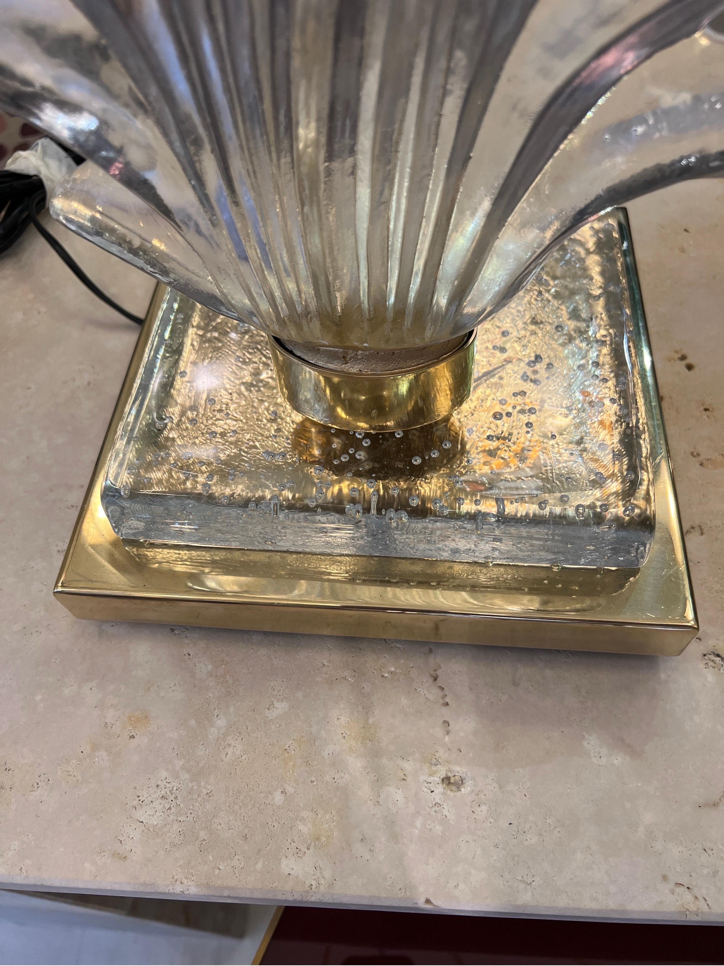 Pair of Hand Blown Murano Clear Glass Leaf Lamps with our Lampshade, 1940s 7