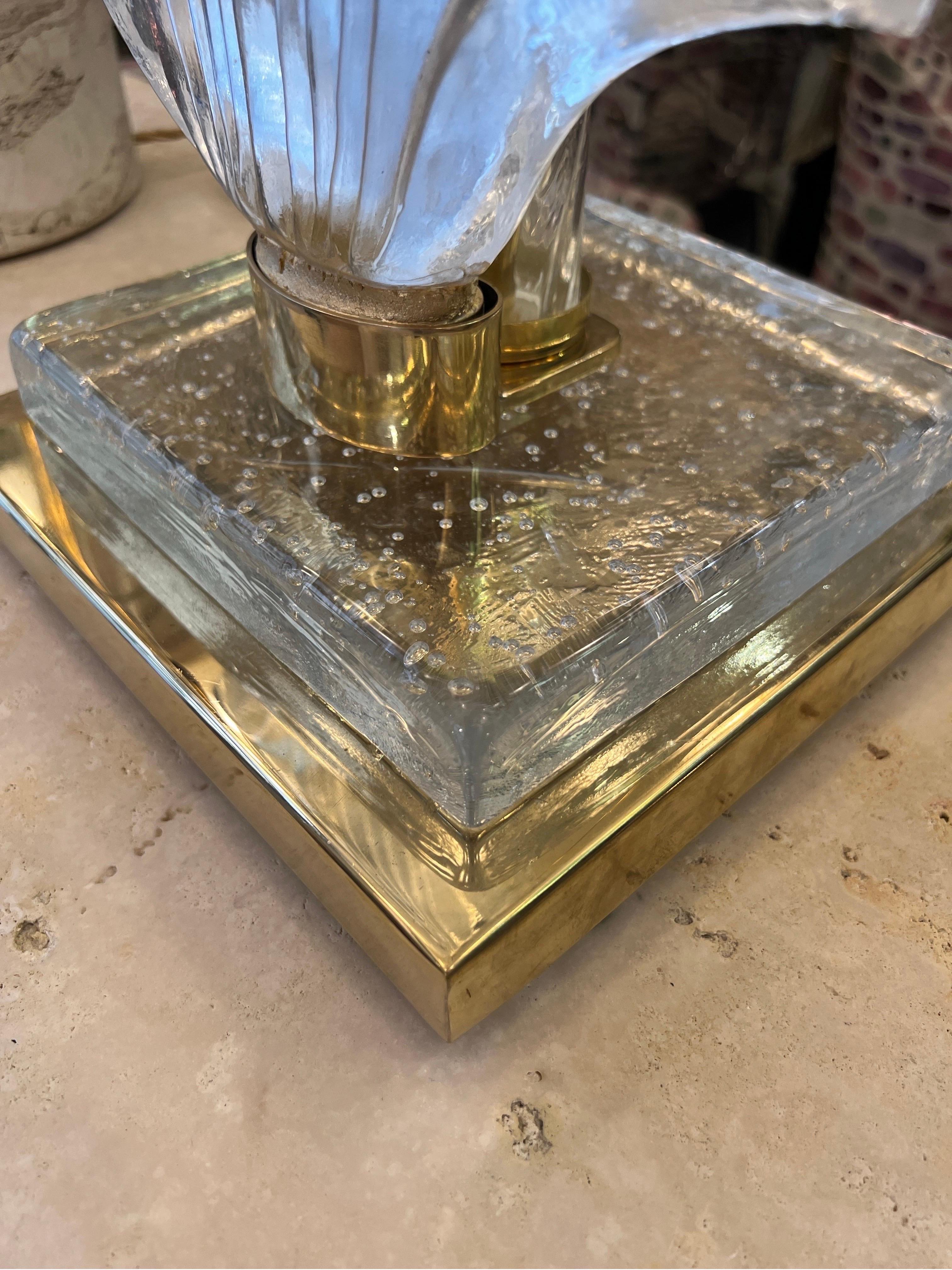 Pair of Hand Blown Murano Clear Glass Leaf Lamps with our Lampshade, 1940s 9