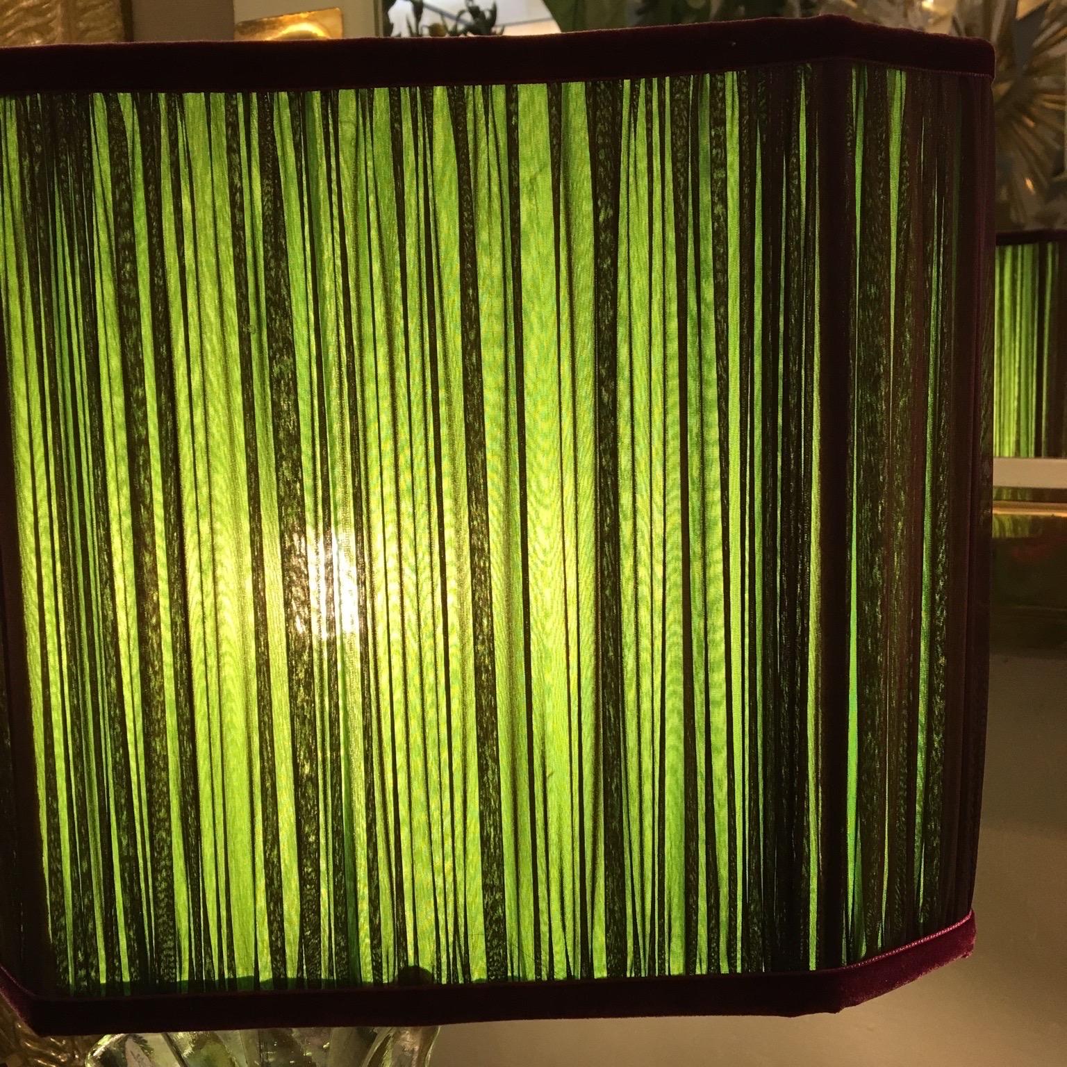 Pair of Hand Blown Murano Clear Glass Leaf Lamps with our Lampshade, 1940s 13