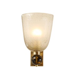 Pair of Hand-Blown Murano Frosted Glass Sconces W/ Murine & Orbital Drop Details