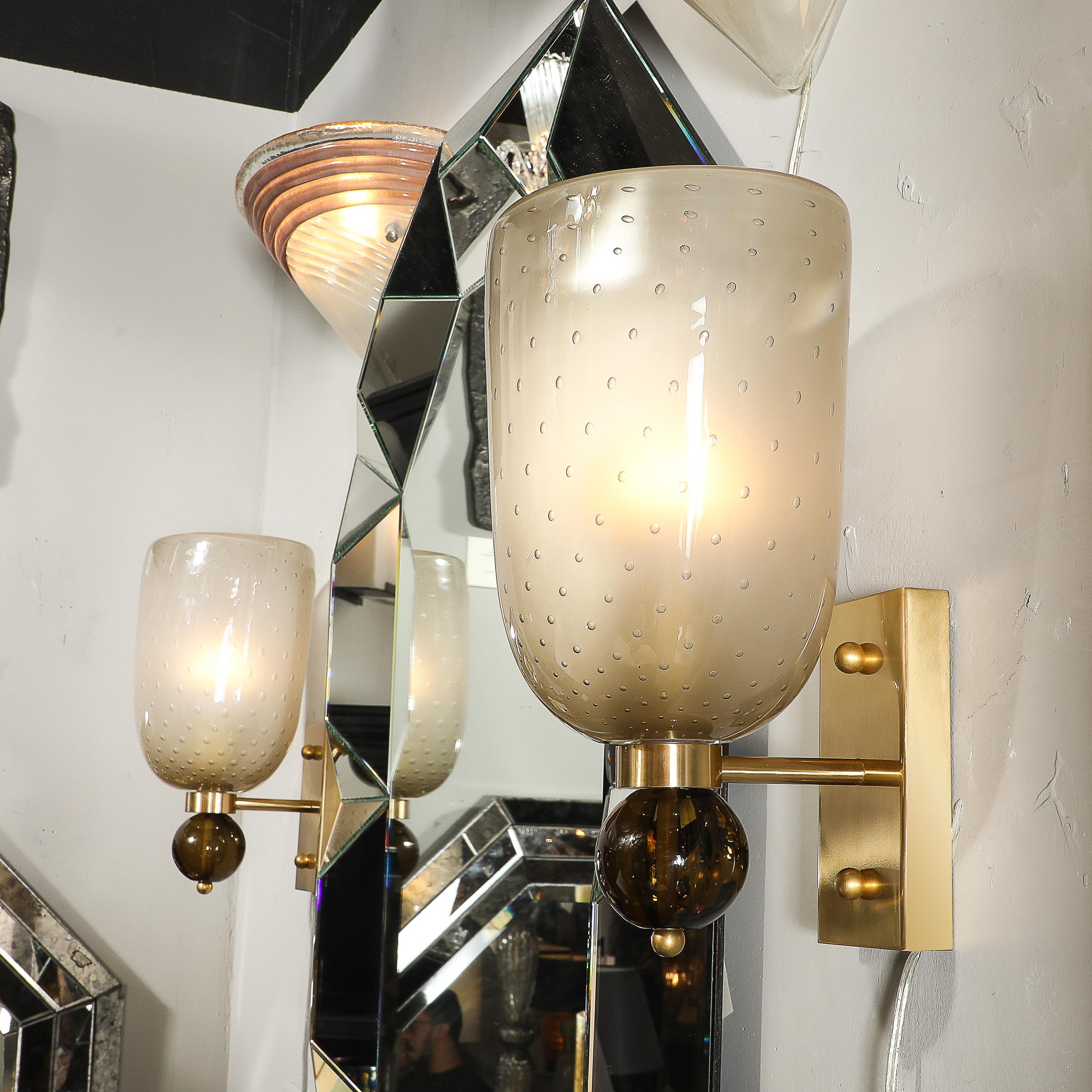 Paire d'appliques en verre dépoli de Murano soufflé à la main avec détails de Murine et de goutte orbitale en vente 13