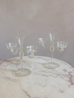 Pair of Hand-Blown Murano Glass Candelabra by Pauly & Co, 1940s