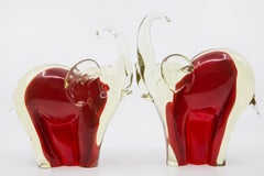 Pair of Hand Blown Murano Glass Elephant Book-Ends