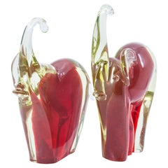 Vintage Pair of Hand Blown Murano Glass Elephant Book-Ends