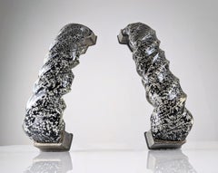 Pair of Hand-Blown Murano Glass Spiral Door Handles with Silver Dust, 1960s
