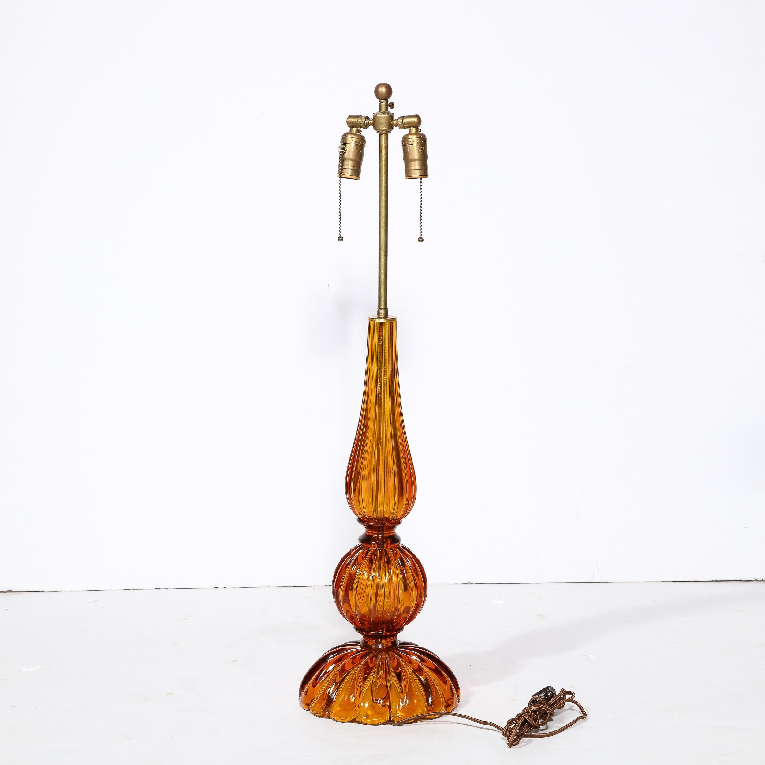 Pair of Hand-Blown Murano Glass Table Lamps in Smoked Amber For Sale 6