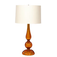 Pair of Hand-Blown Murano Glass Table Lamps in Smoked Amber