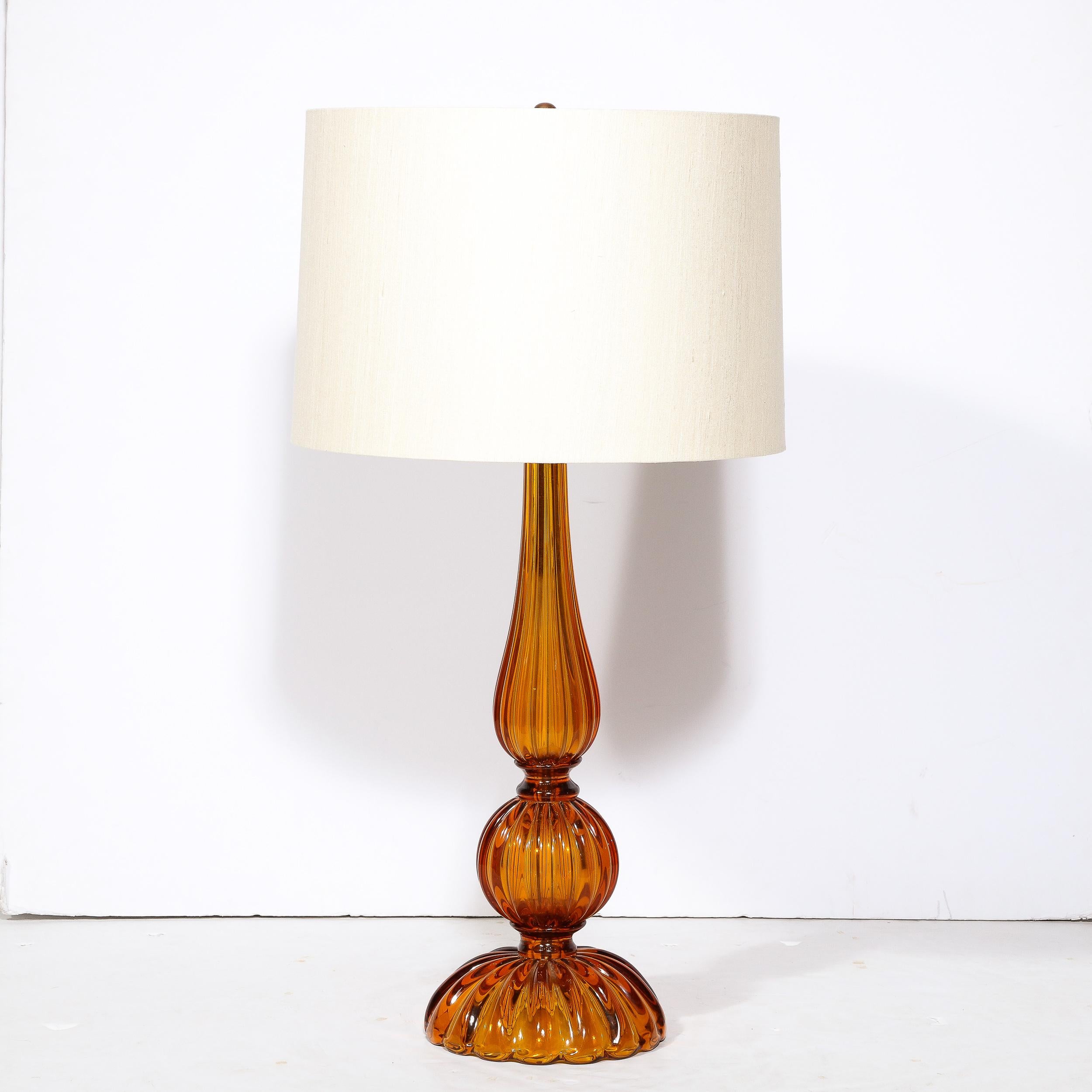 Italian Pair of Hand-Blown Murano Glass Table Lamps in Smoked Amber For Sale