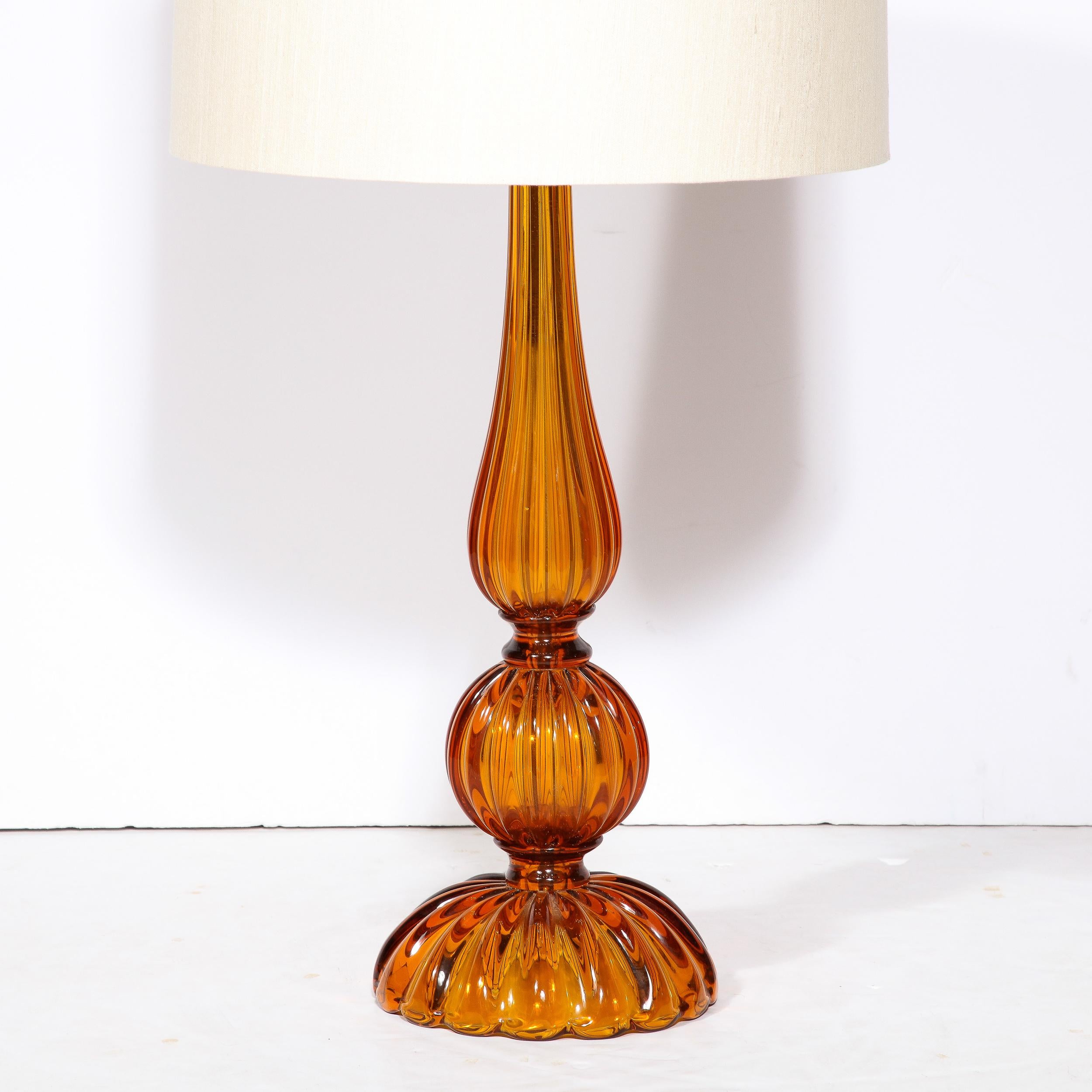 Pair of Hand-Blown Murano Glass Table Lamps in Smoked Amber In Excellent Condition For Sale In New York, NY