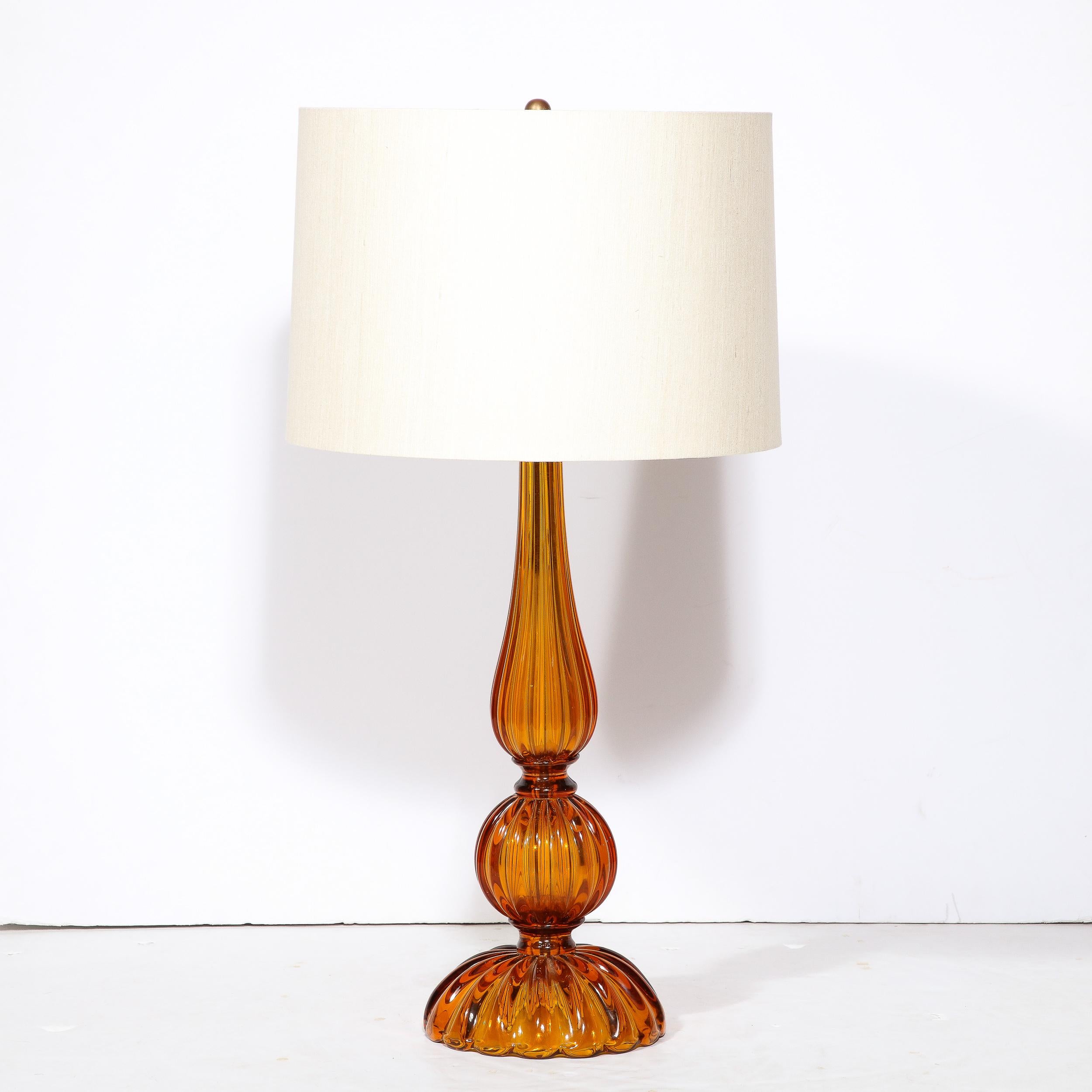 20th Century Pair of Hand-Blown Murano Glass Table Lamps in Smoked Amber For Sale