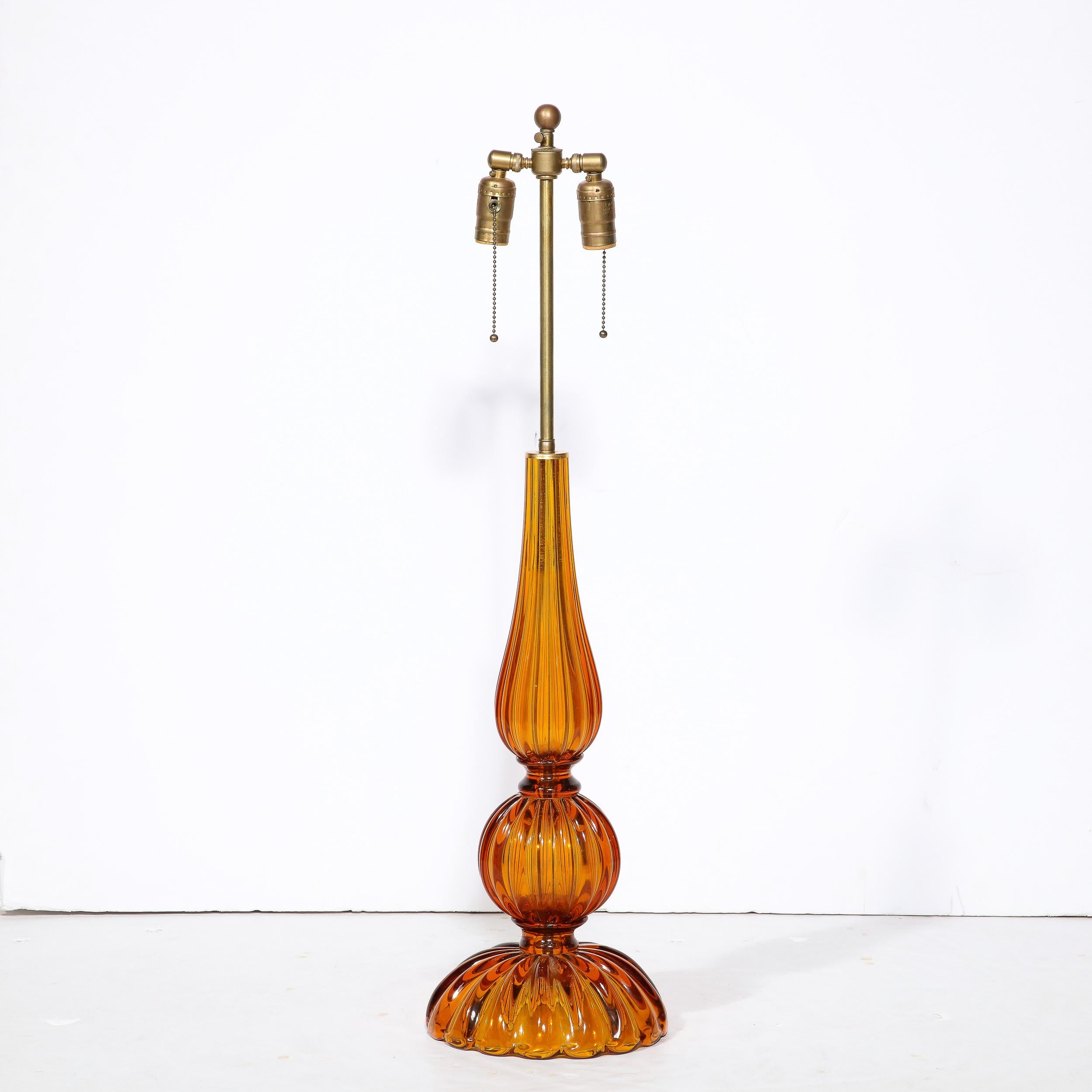 Pair of Hand-Blown Murano Glass Table Lamps in Smoked Amber For Sale 1