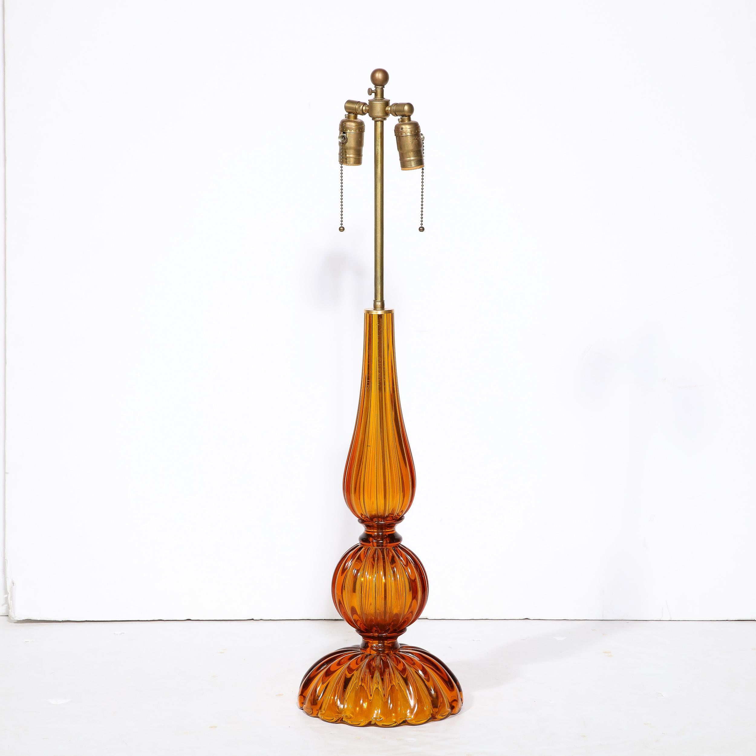 Pair of Hand-Blown Murano Glass Table Lamps in Smoked Amber For Sale 3