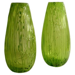 Pair of Hand-Blown Murano Glass Vases, Apple Green, 1970s