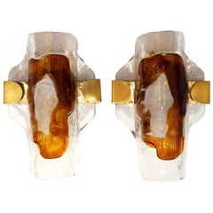 Pair of Hand Blown Murano Glass Wall Lights or Sconces by Hilebrand, 1960