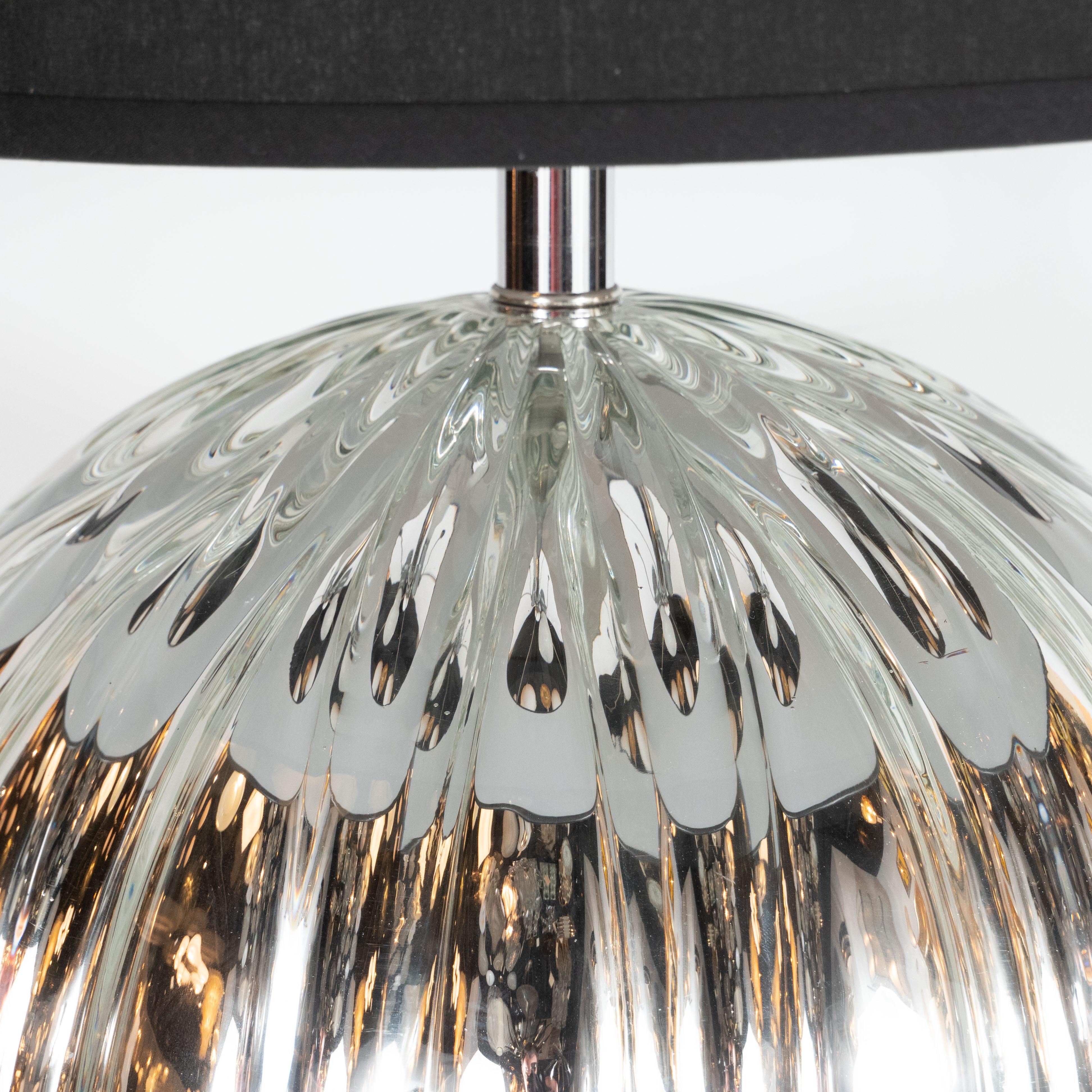Italian Pair of Hand Blown Murano Mercury Glass Spherical Table Lamps