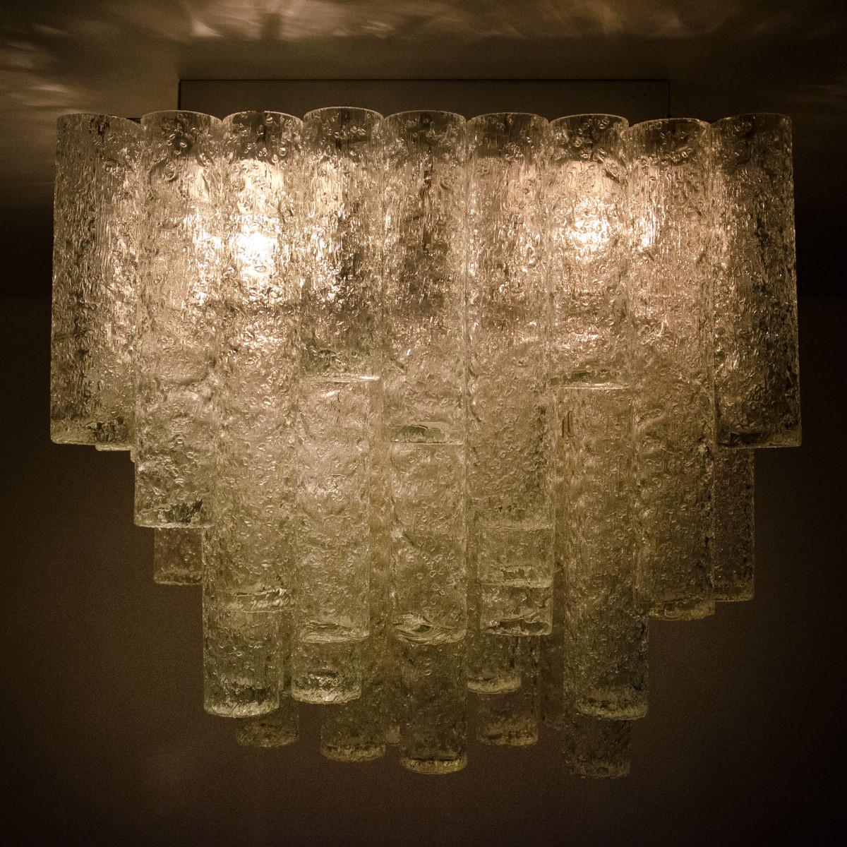 Pair of Hand Blown Square Flushmount Chandeliers from Doria, 1960s 7