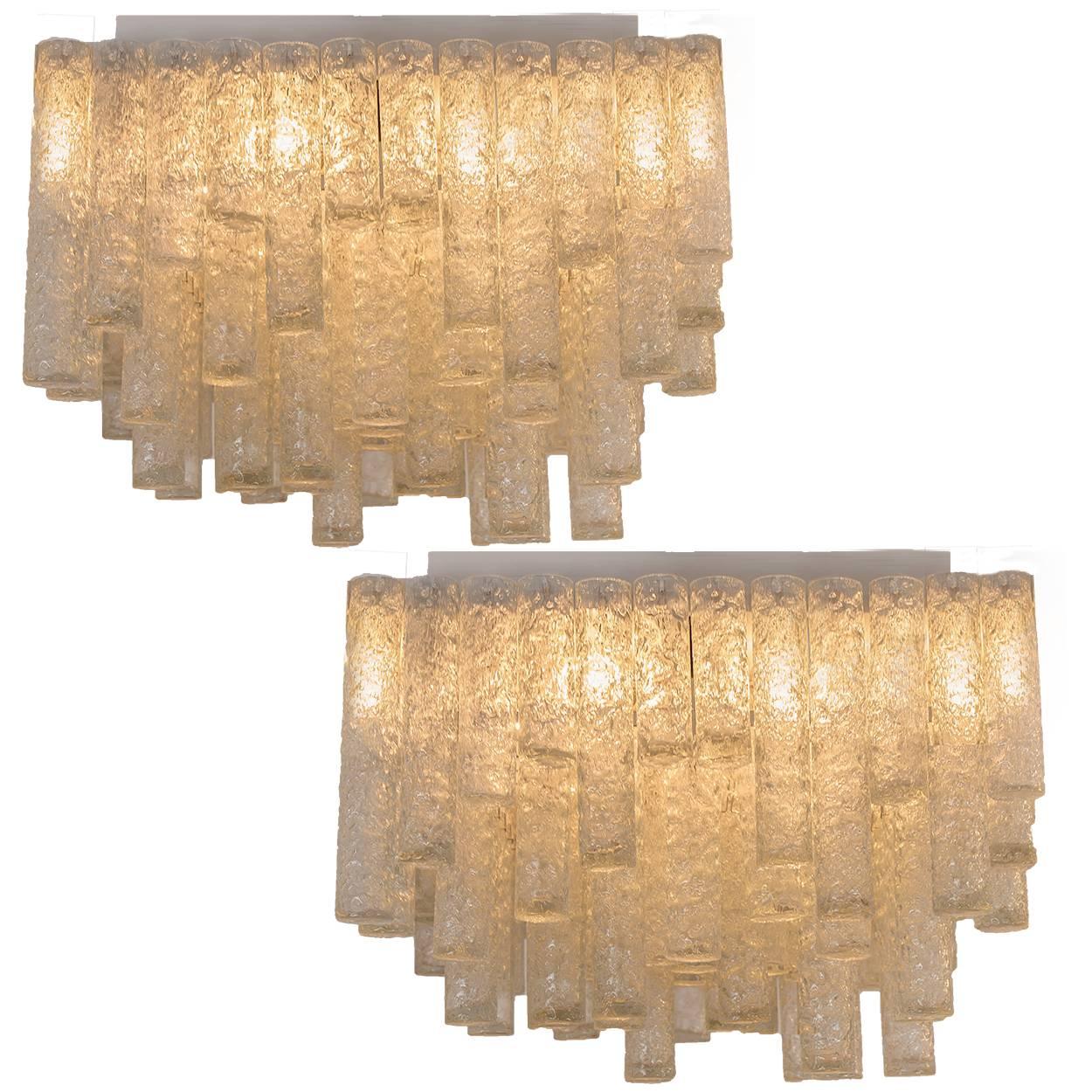 Pair of Hand Blown Square Flushmount Chandeliers from Doria, 1960s 9