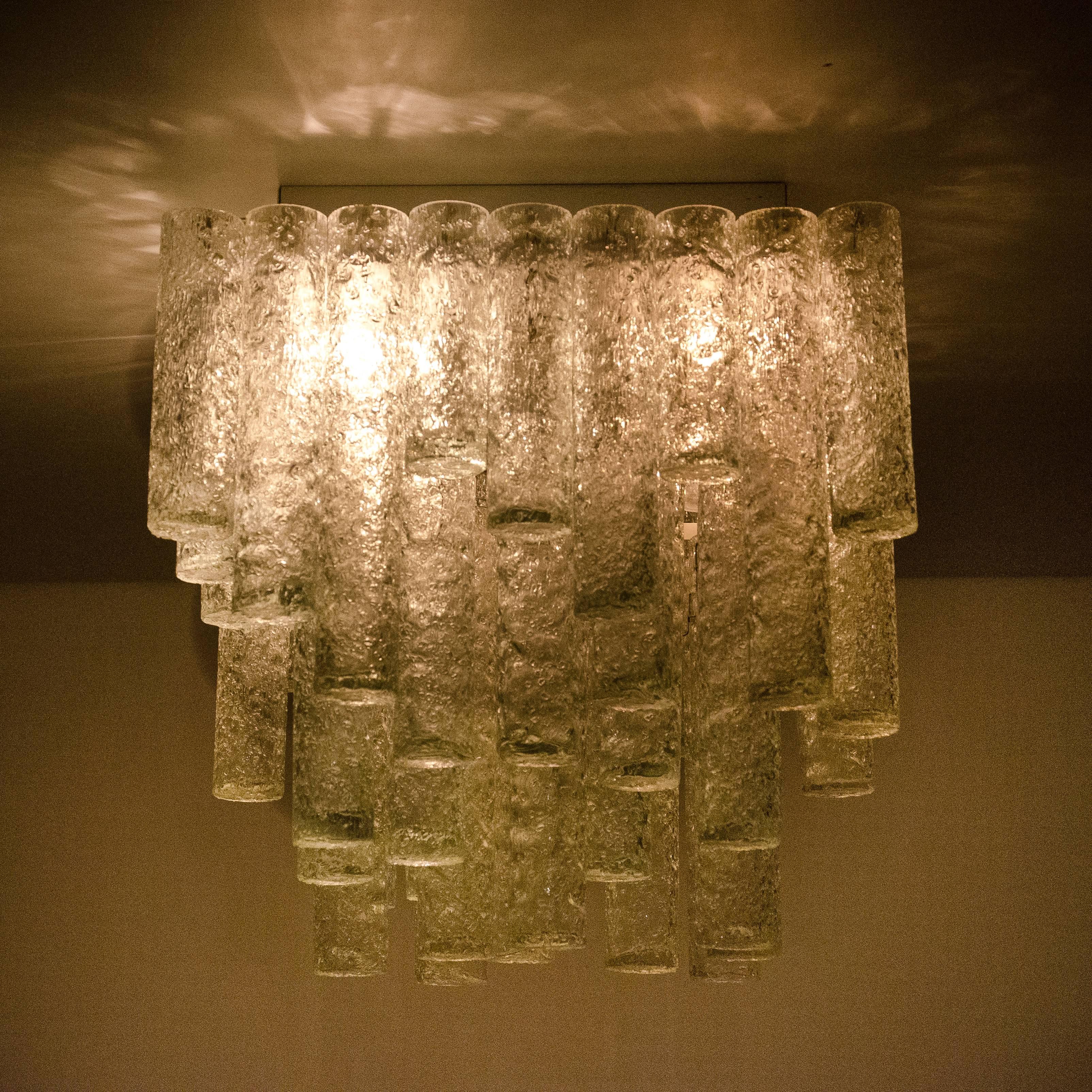 Pair of Hand Blown Square Flushmount Chandeliers from Doria, 1960s In Good Condition In Rijssen, NL