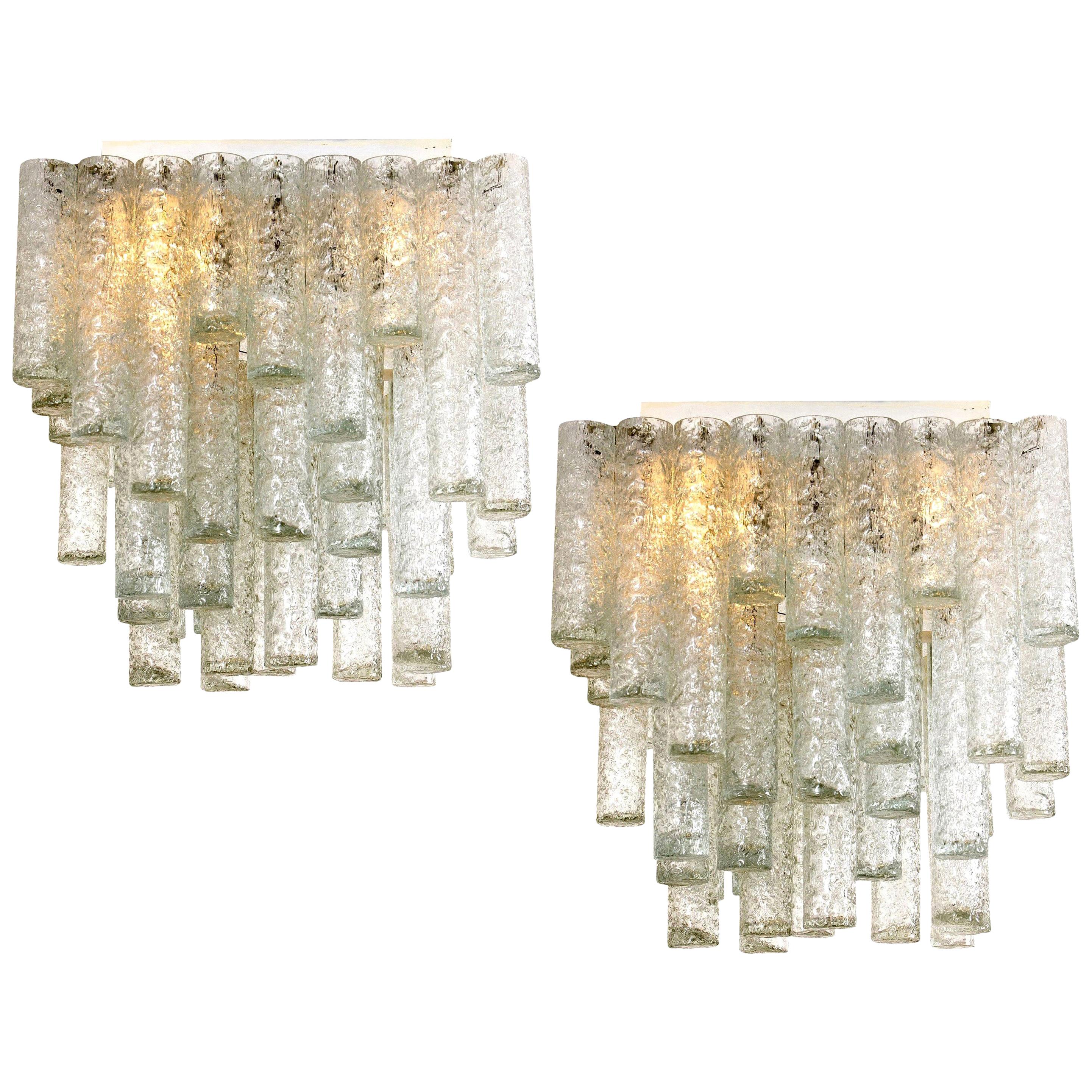 Pair of Hand Blown Square Flushmount Chandeliers from Doria, 1960s