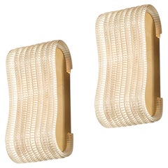 Pair of Hand-Blown Undulating Reeded Murano Glass Sconces with Brass Fittings