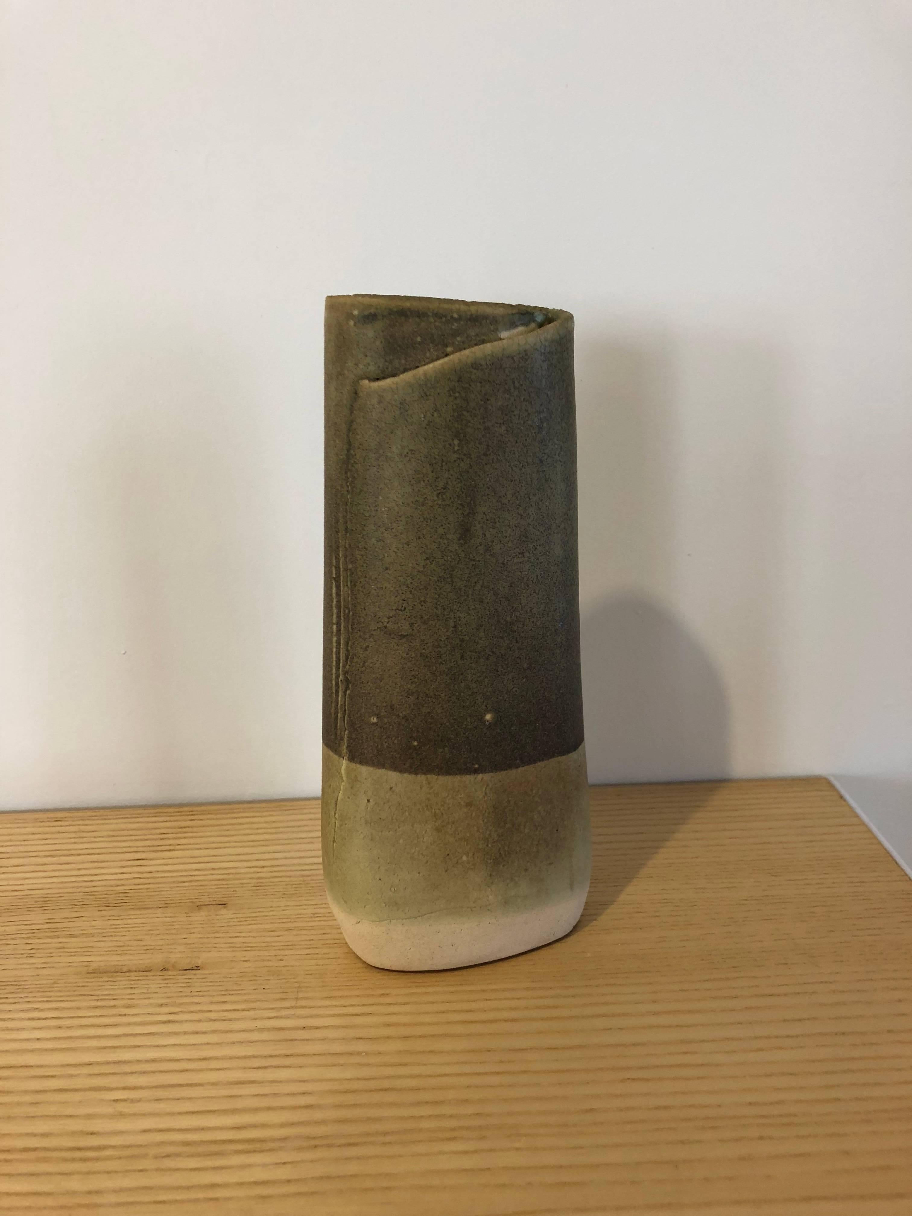 Mid-Century Modern Pair of Hand Built Ceramic Vases For Sale