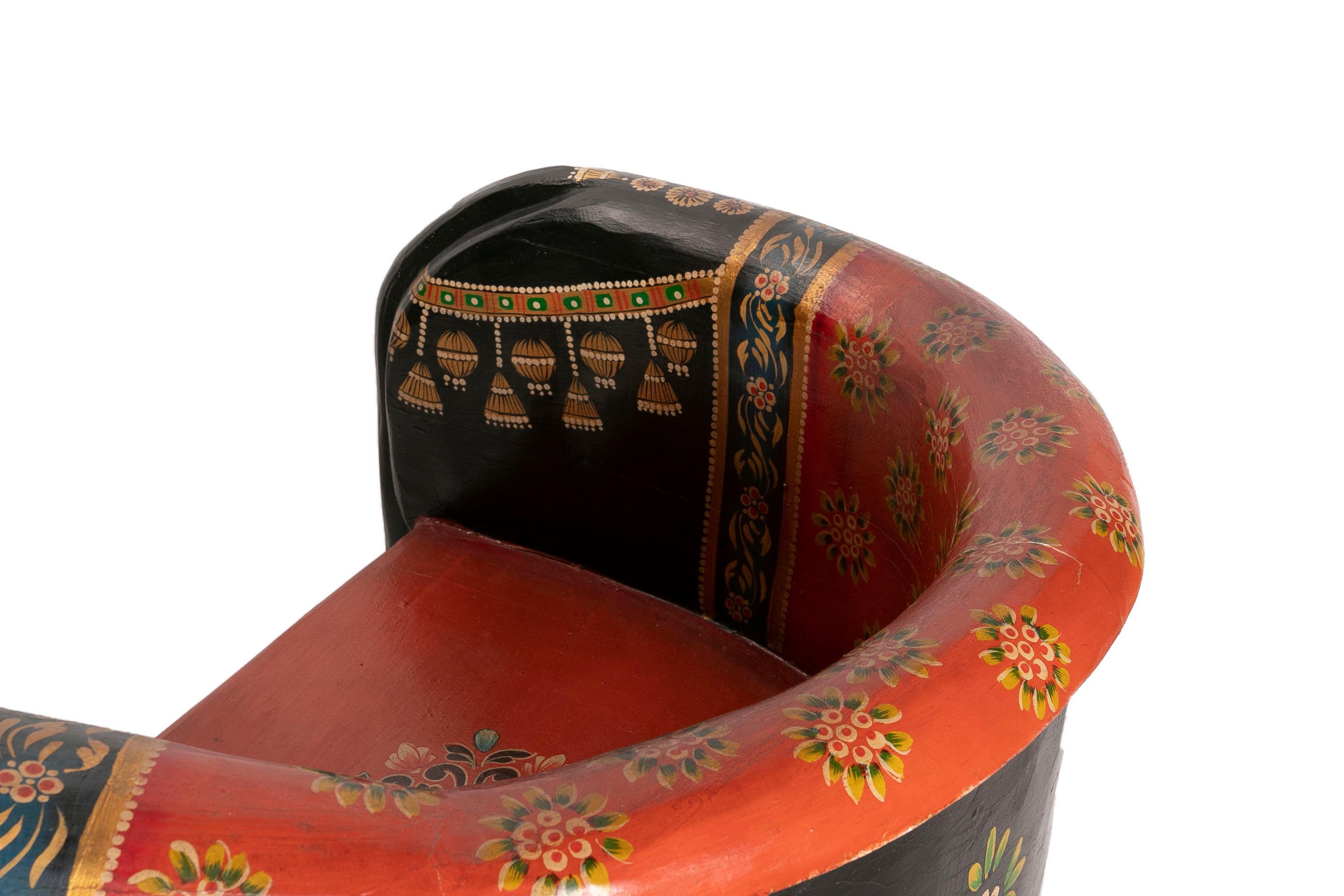 Pair of Hand-Carved and Hand-Painted Wooden Elephant Armchairs For Sale 14