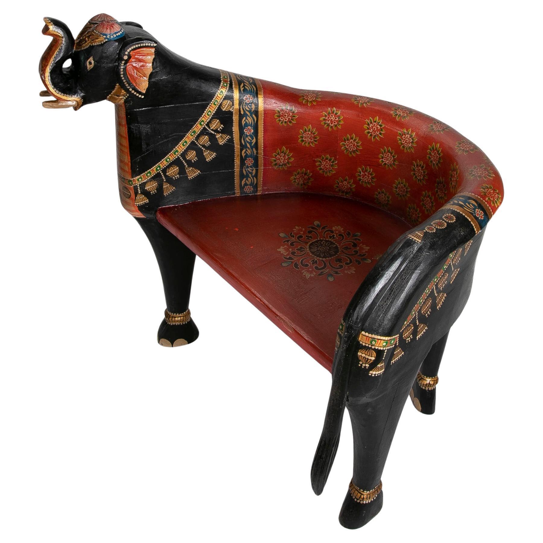 Pair of Hand-Carved and Hand-Painted Wooden Elephant Armchairs In Good Condition In Marbella, ES