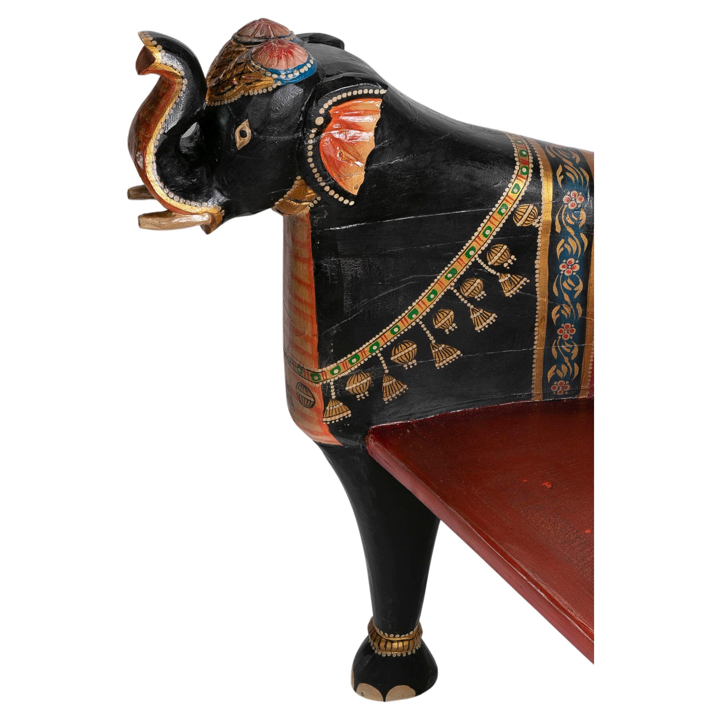 Contemporary Pair of Hand-Carved and Hand-Painted Wooden Elephant Armchairs