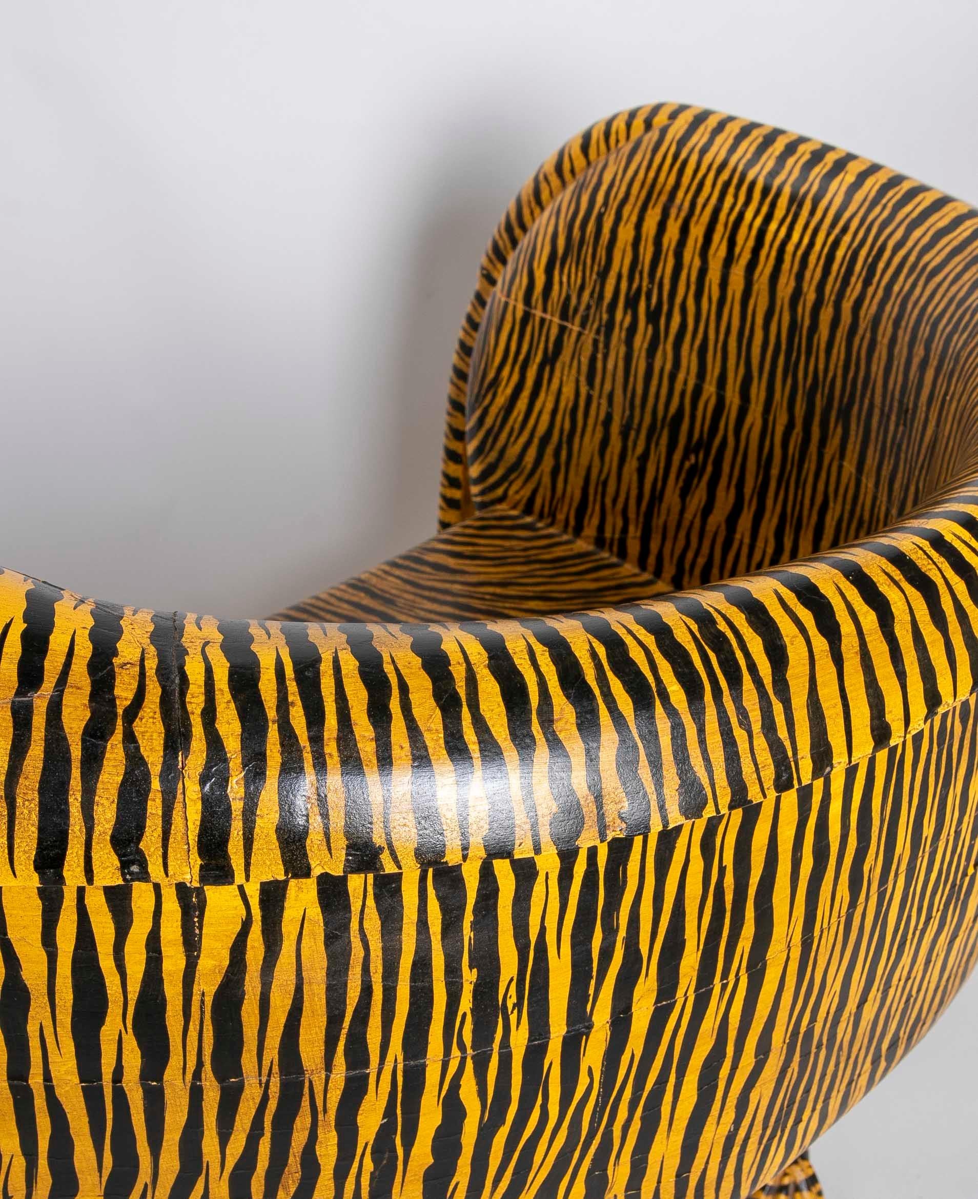 Pair of Hand-Carved and Hand-Painted Wooden Tiger Armchairs 6
