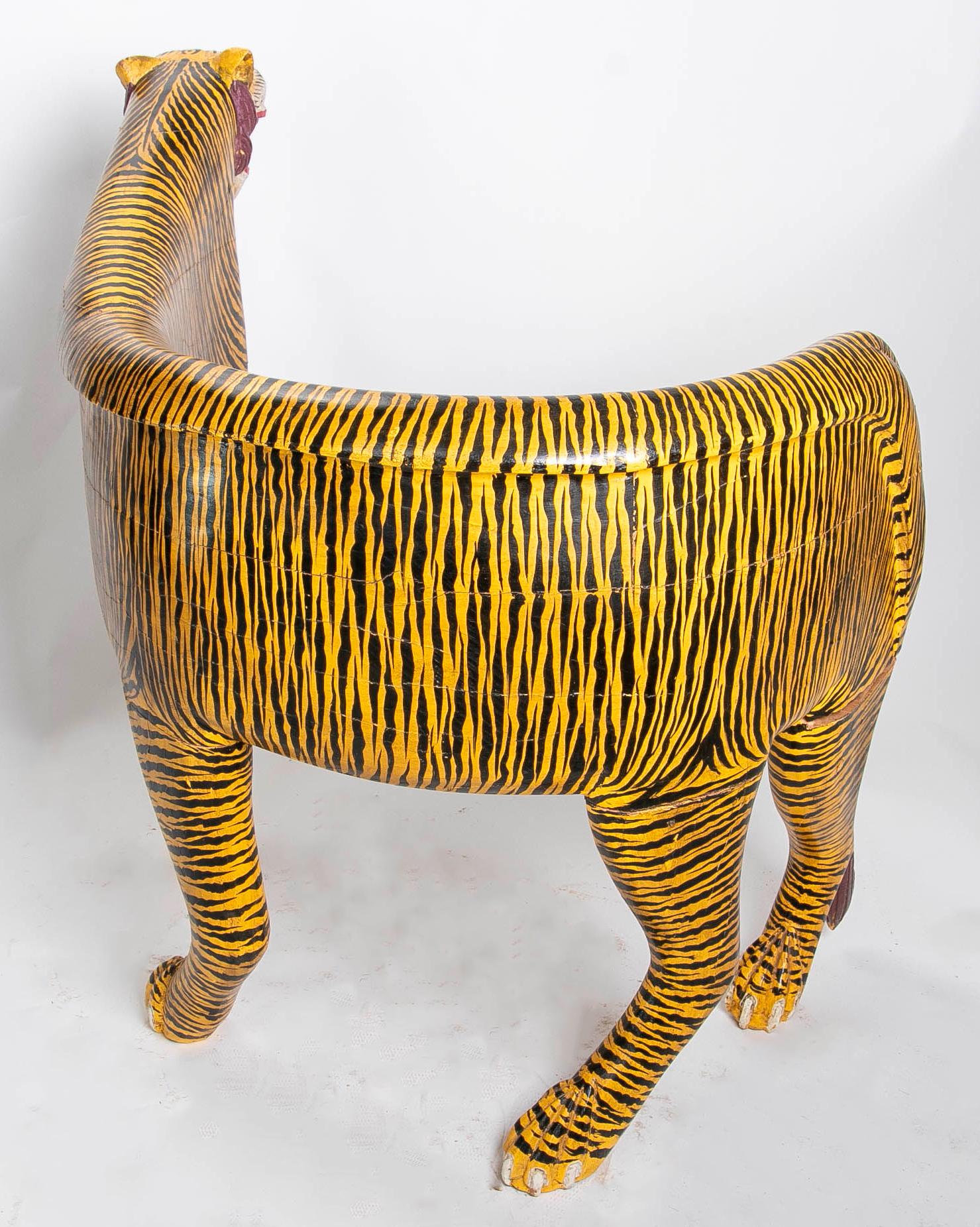 Pair of Hand-Carved and Hand-Painted Wooden Tiger Armchairs 8