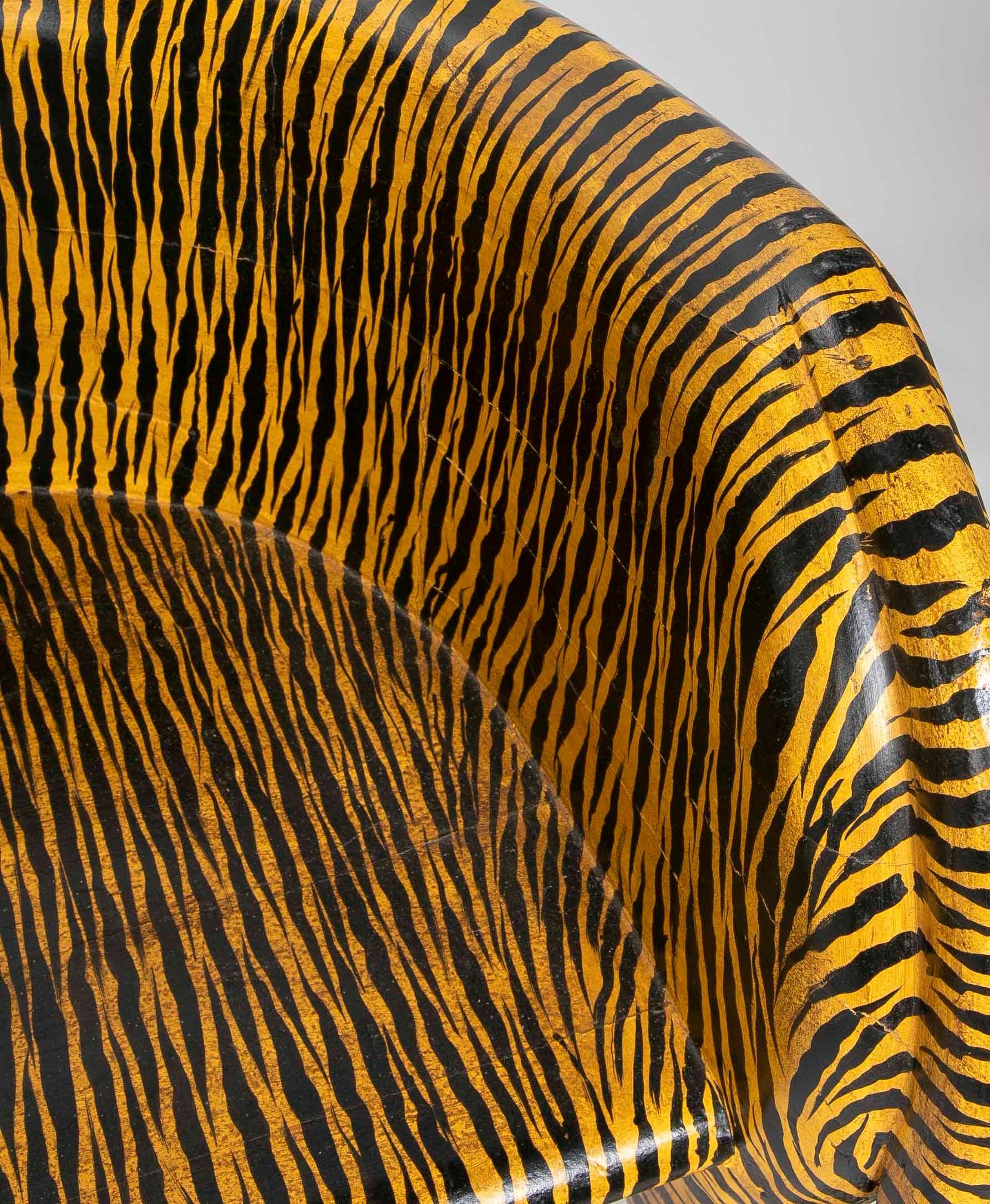 Pair of Hand-Carved and Hand-Painted Wooden Tiger Armchairs 13