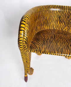 Pair of Hand-Carved and Hand-Painted Wooden Tiger Armchairs