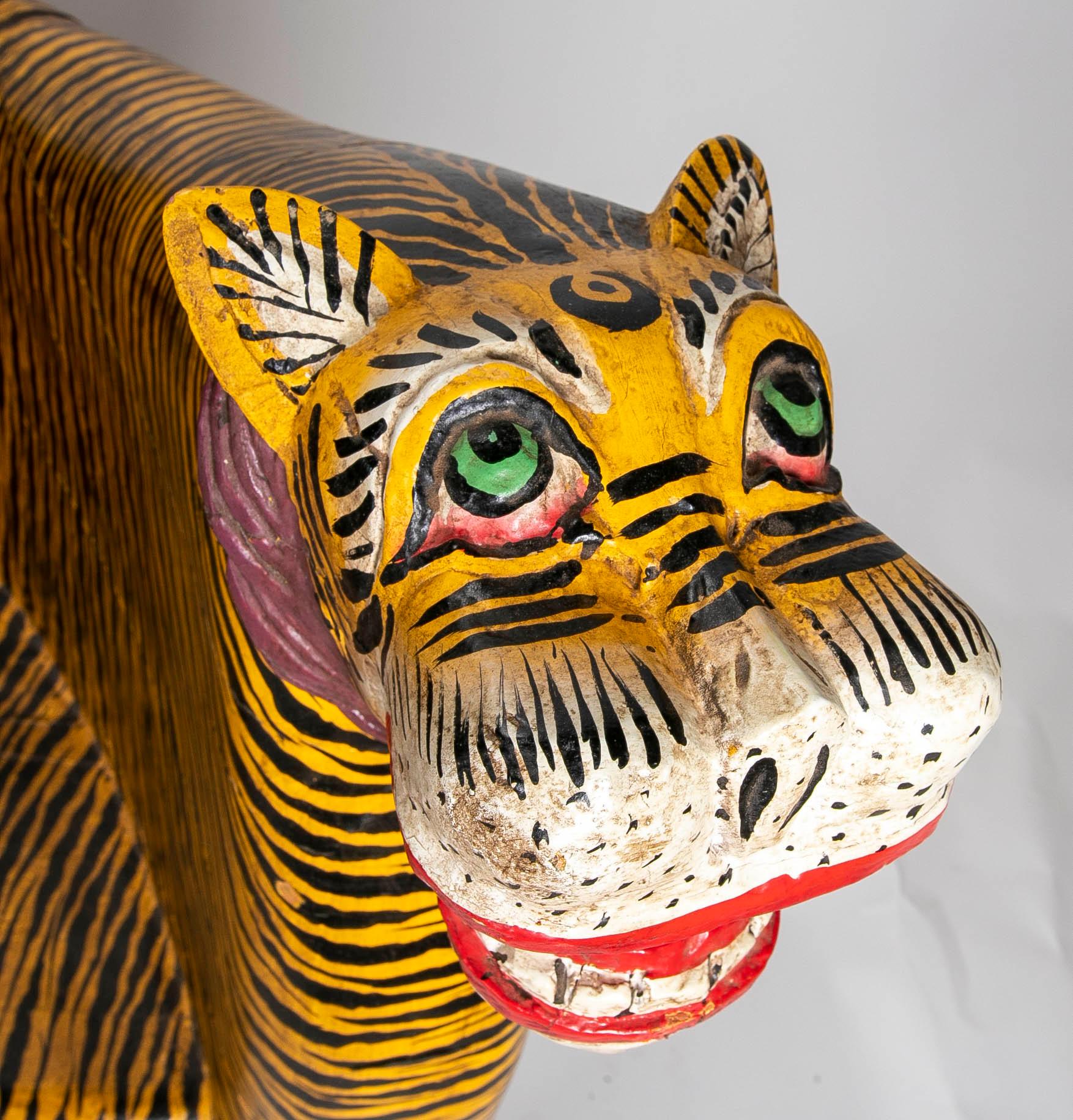 Contemporary Pair of Hand-Carved and Hand-Painted Wooden Tiger Armchairs