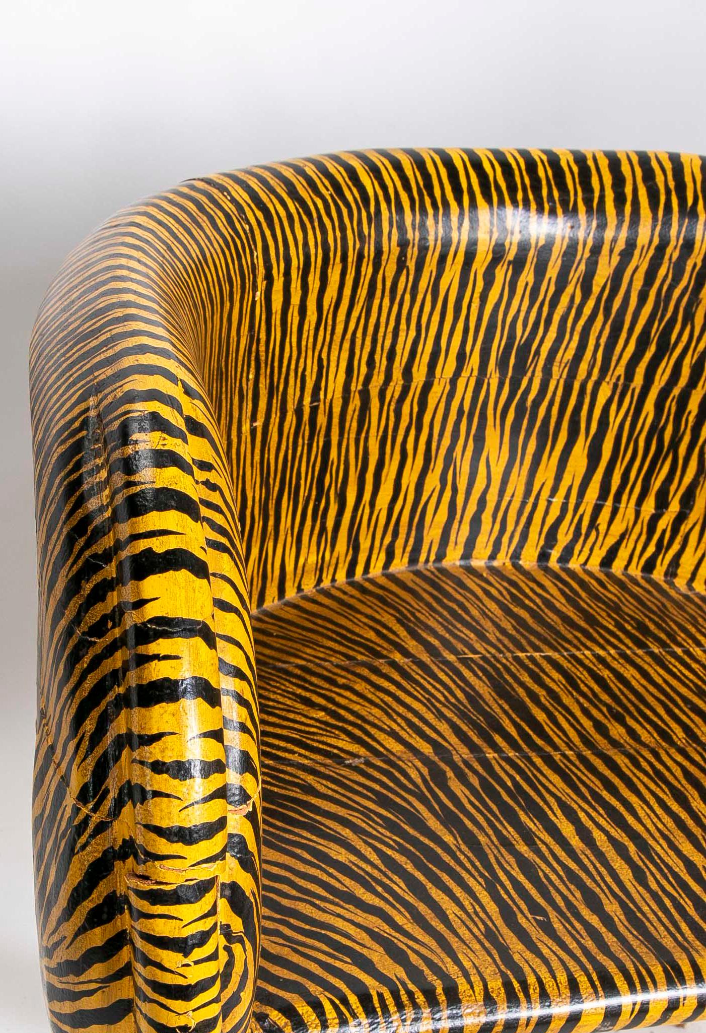 Pair of Hand-Carved and Hand-Painted Wooden Tiger Armchairs 1