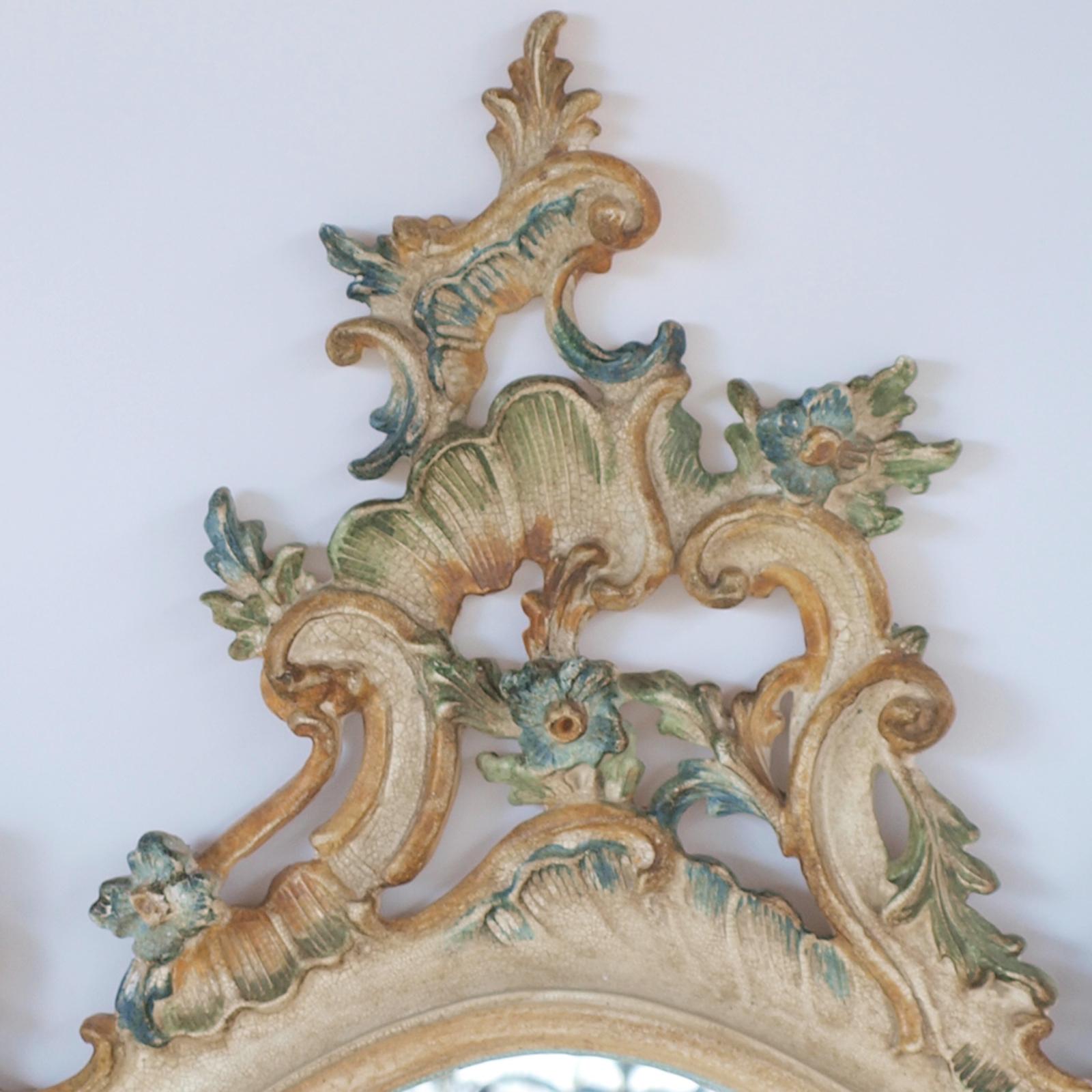 Rococo Pair of Hand-Carved and Painted Venetian Mirrors