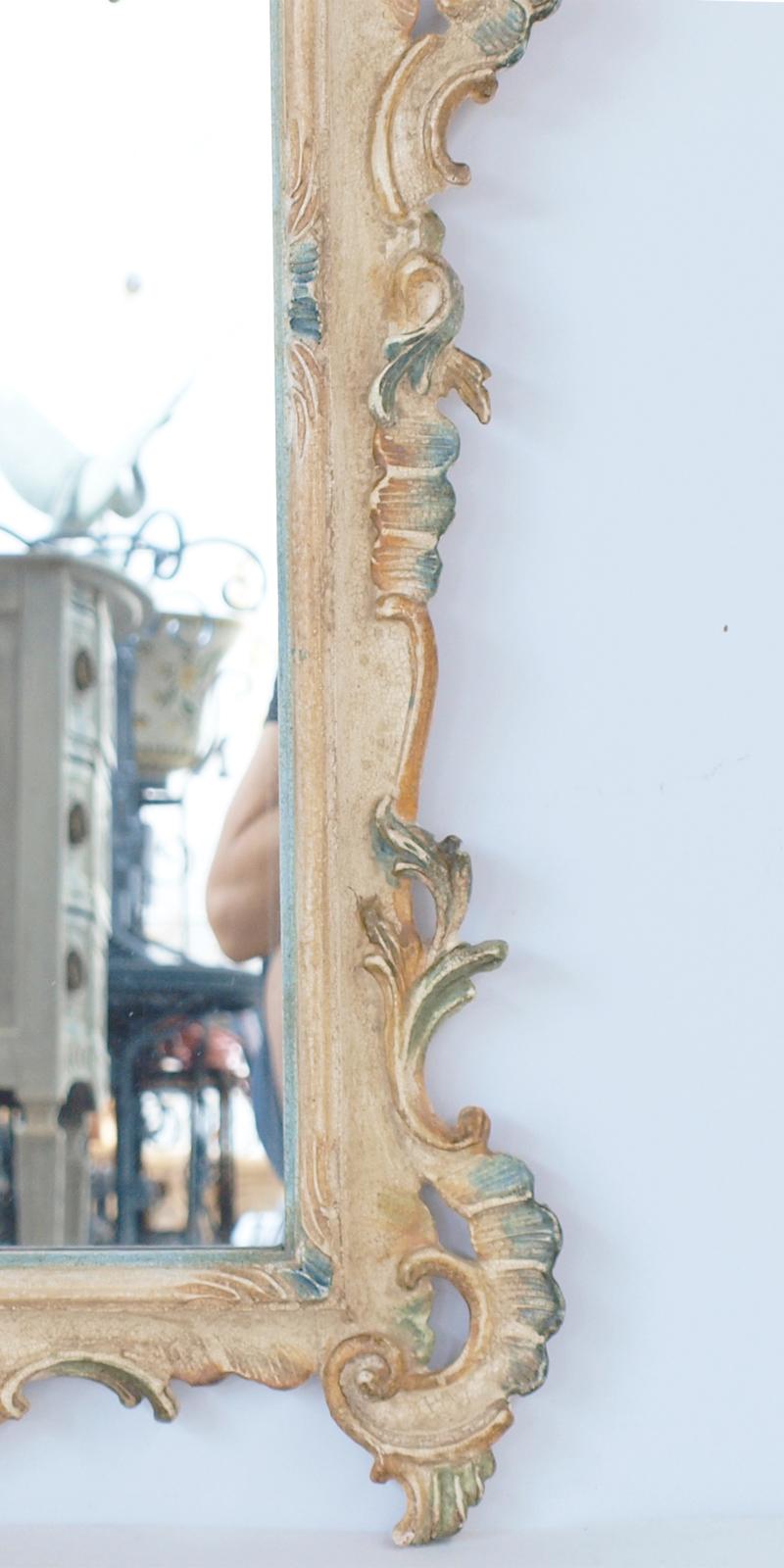 Pair of Hand-Carved and Painted Venetian Mirrors In Good Condition In West Palm Beach, FL