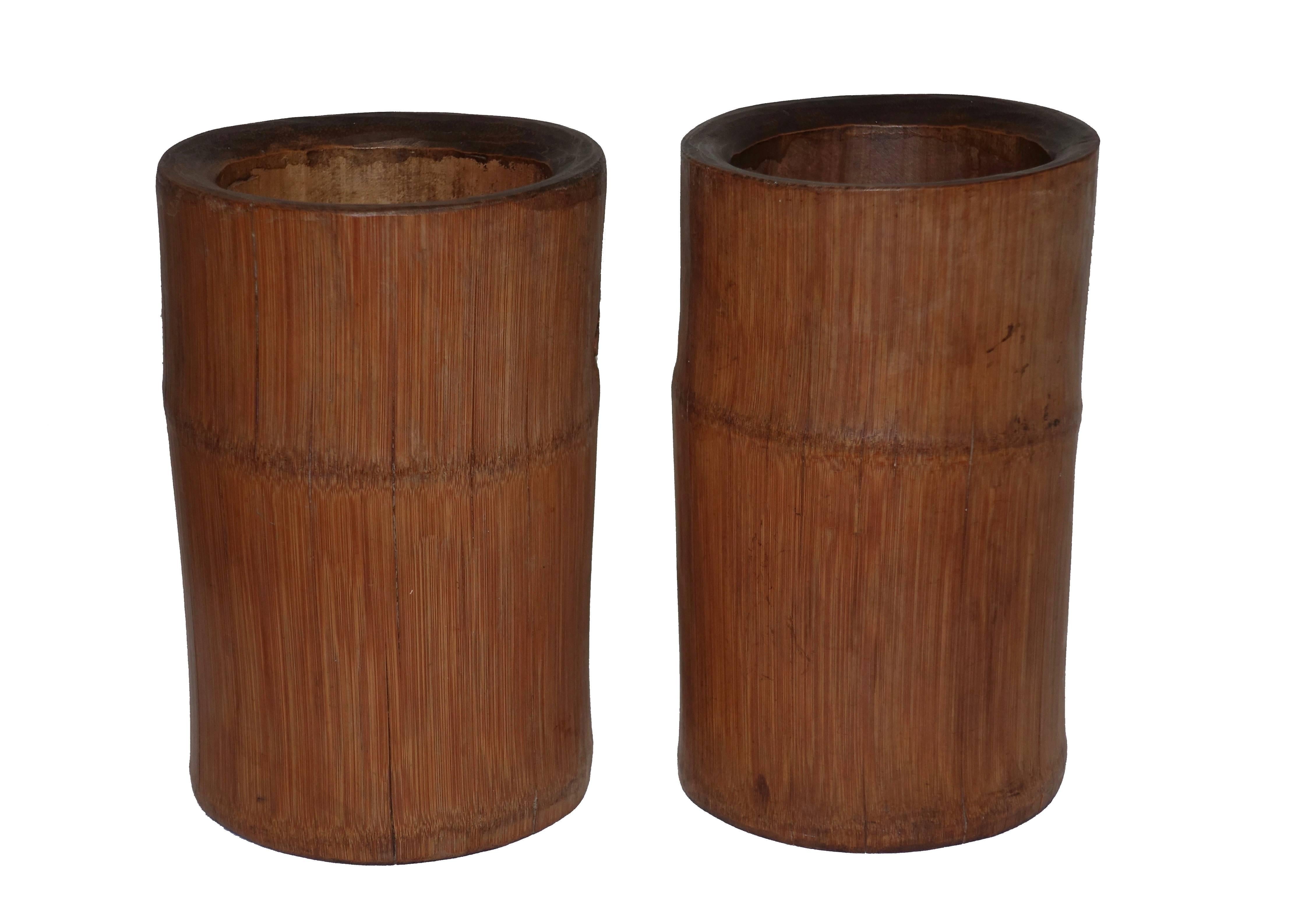 Pair of Hand-Carved Bamboo Brush Pots, Japanese, 19th Century 3