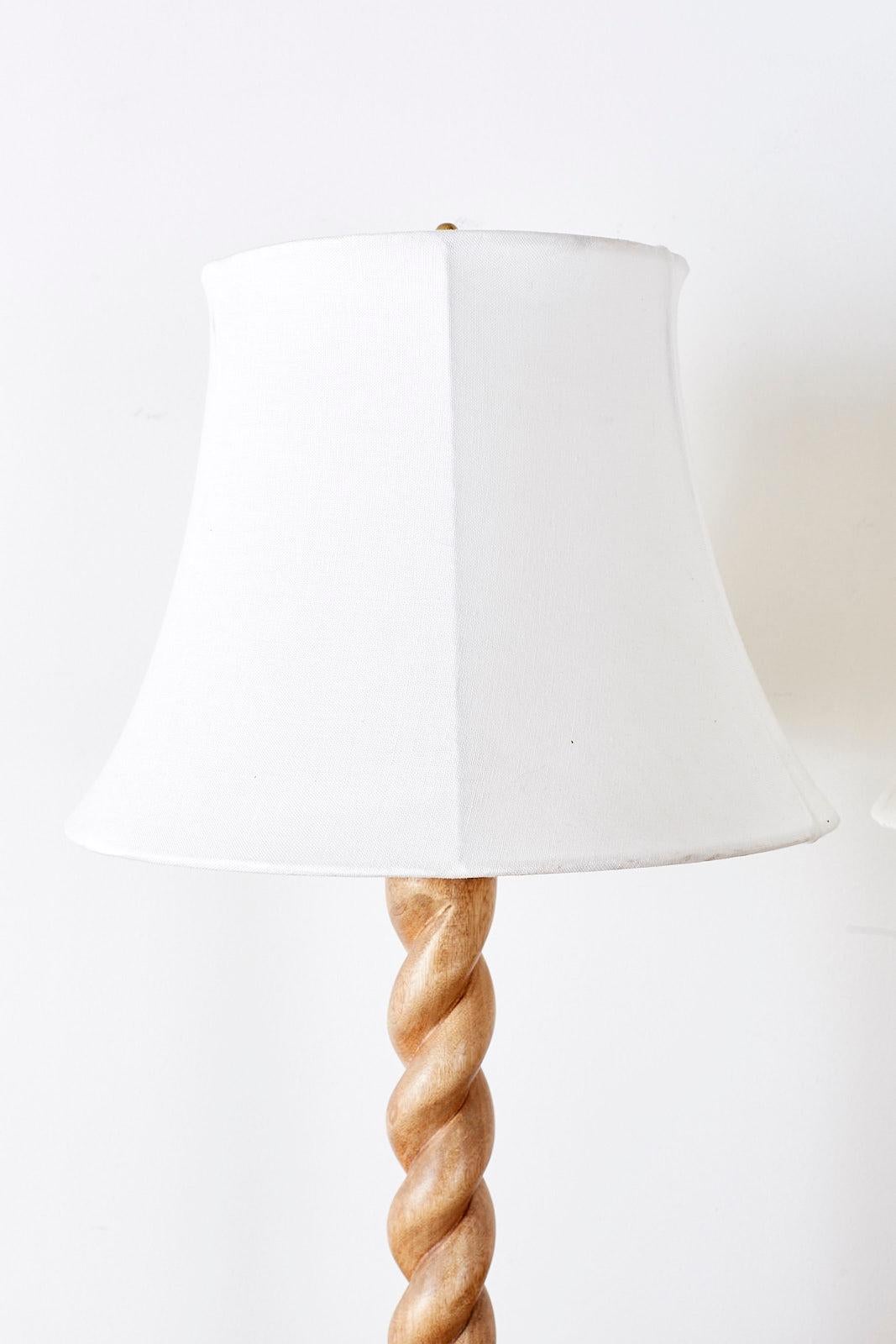 Pair of Hand Carved Barley Twist Table Lamps 4