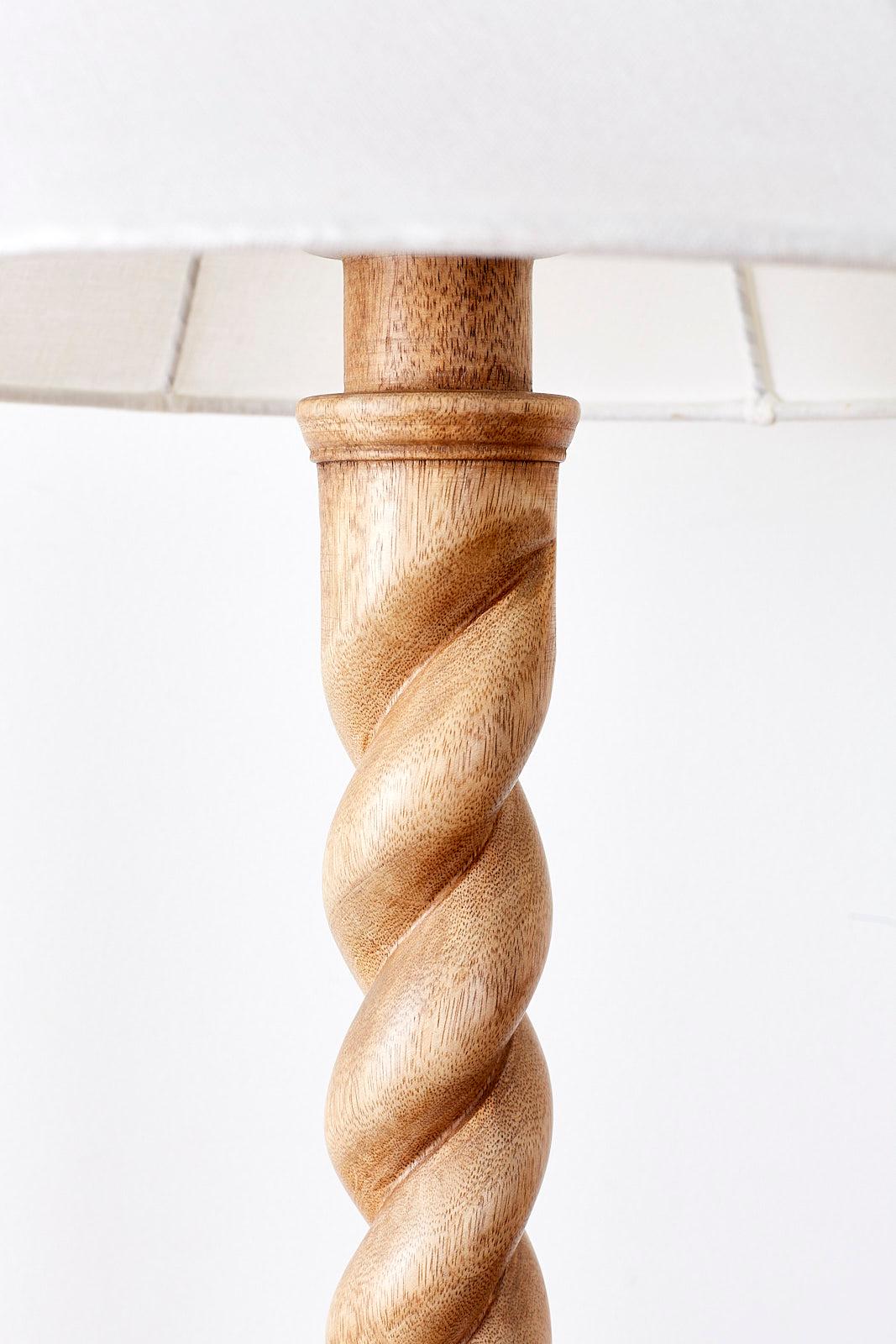 Hand-Crafted Pair of Hand Carved Barley Twist Table Lamps