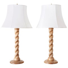 Pair of Hand Carved Barley Twist Table Lamps
