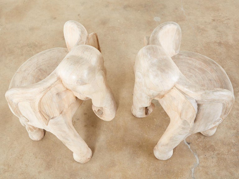 Pair of Hand Carved Bleached Hardwood Elephant Chairs at 1stDibs