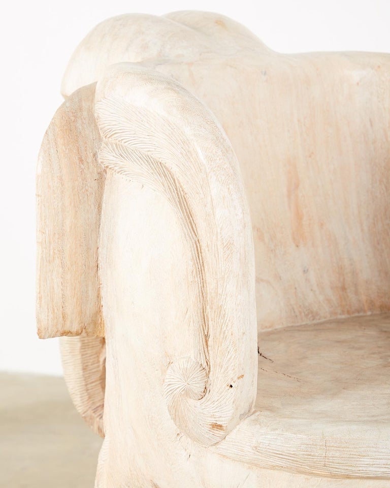 Pair of Hand Carved Bleached Hardwood Elephant Chairs at 1stDibs