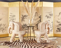 Pair of Hand Carved Bleached Hardwood Elephant Chairs
