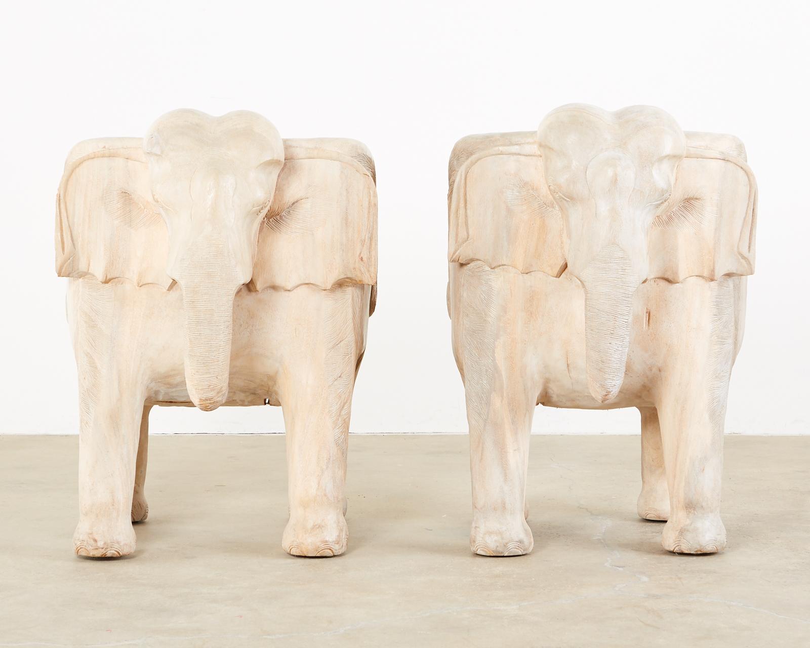 Pair of Hand Carved Bleached Hardwood Elephant Chairs 12