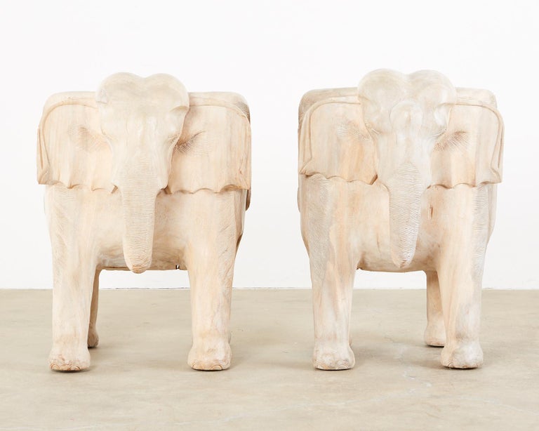 Pair of Hand Carved Bleached Hardwood Elephant Chairs at 1stDibs