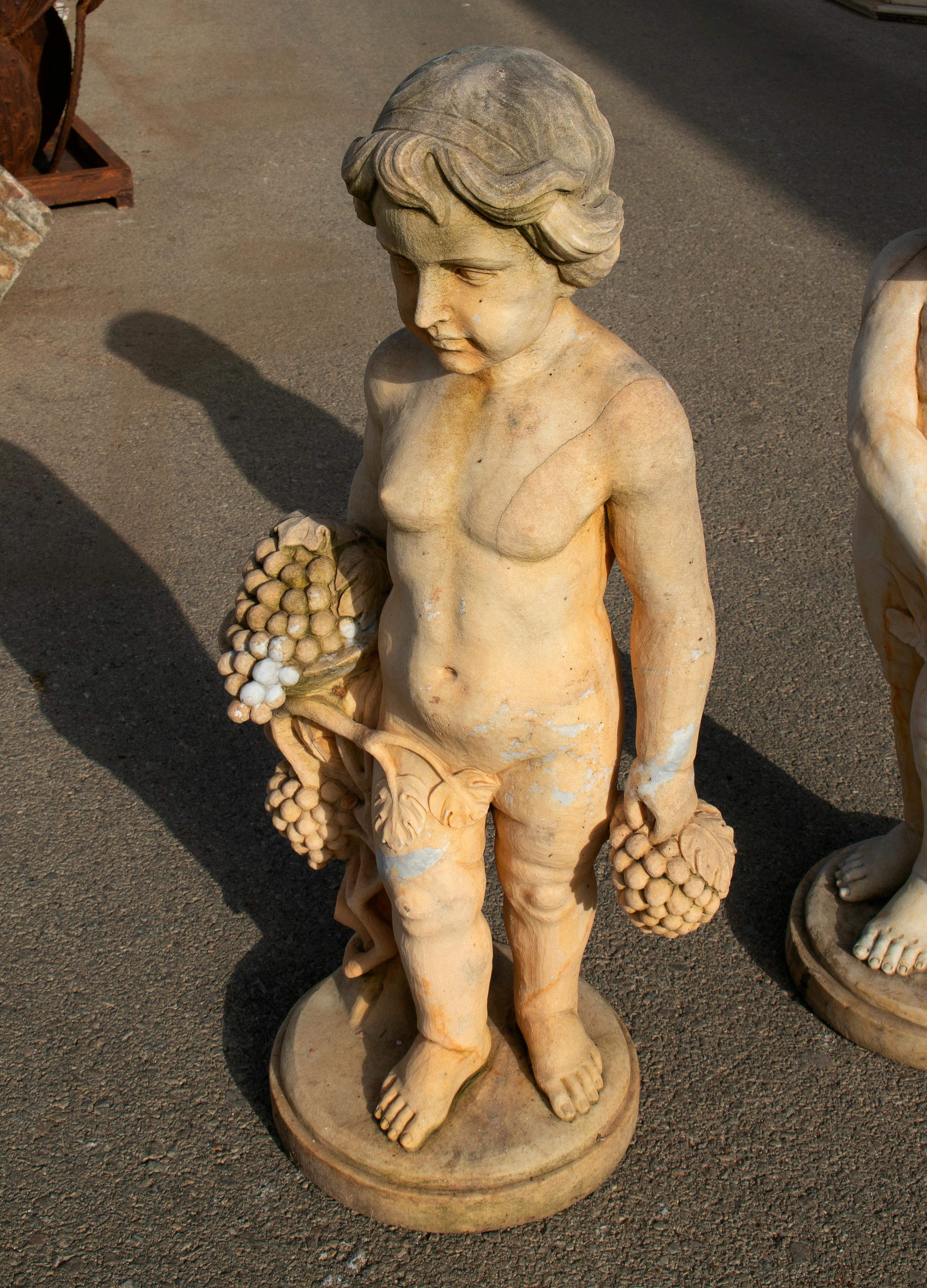 Pair of Hand Carved Boys Marble Sculptures that Have Been Aged to Look Antique For Sale 1